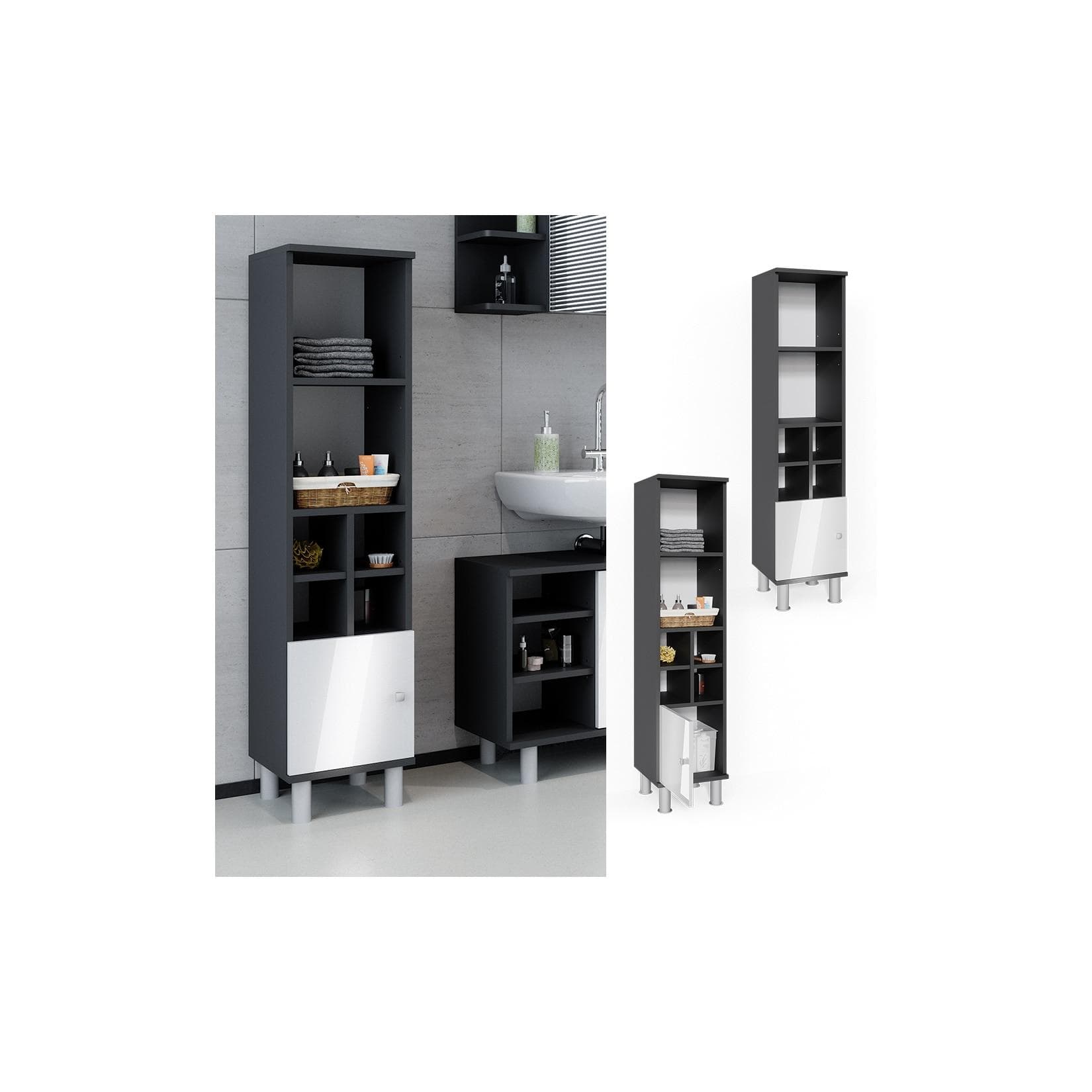 Hochglanz-Midischrank mit kleiner Tür in Weiß/Anthrazit
