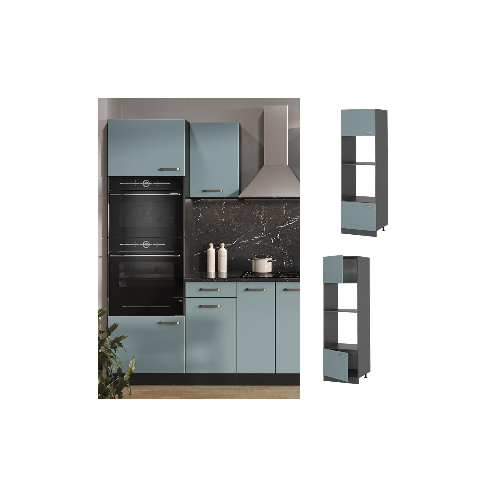 Vicco Mikrowellenschrank R-Line Modern Anthrazit Blau Grau 60 cm