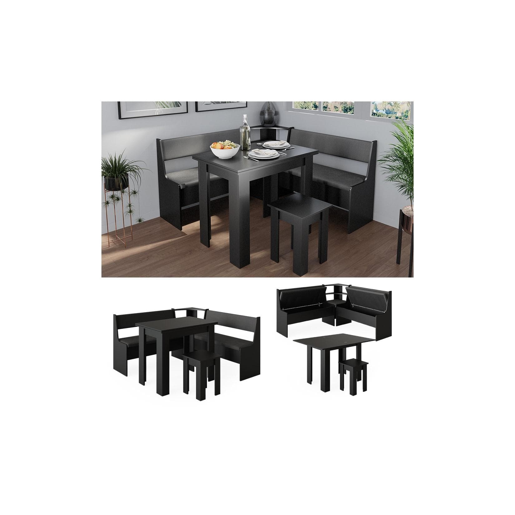 Vicco Eckbankgruppe Roman Schwarz mit Truhenfunktion