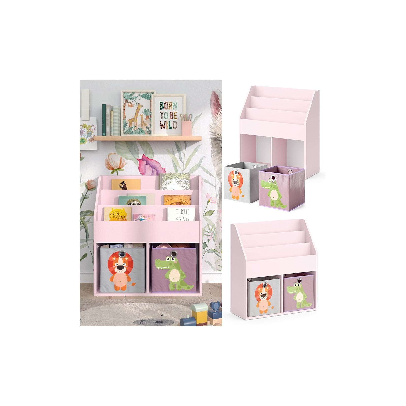 Vicco Kinderbücherregal Luigi Rosa mit Faltboxen