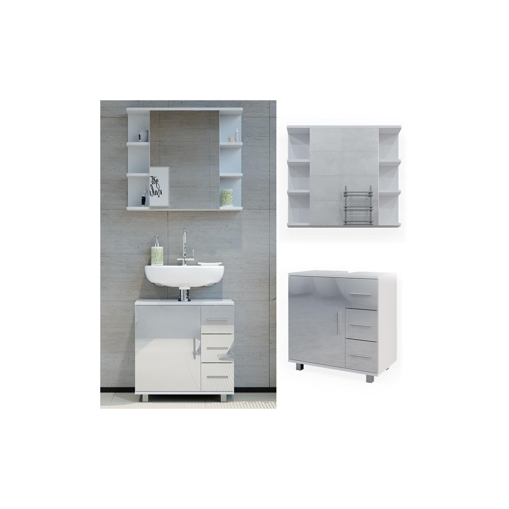 Modernes Badmöbel-Set in Weiß Hochglanz (2 Teile)