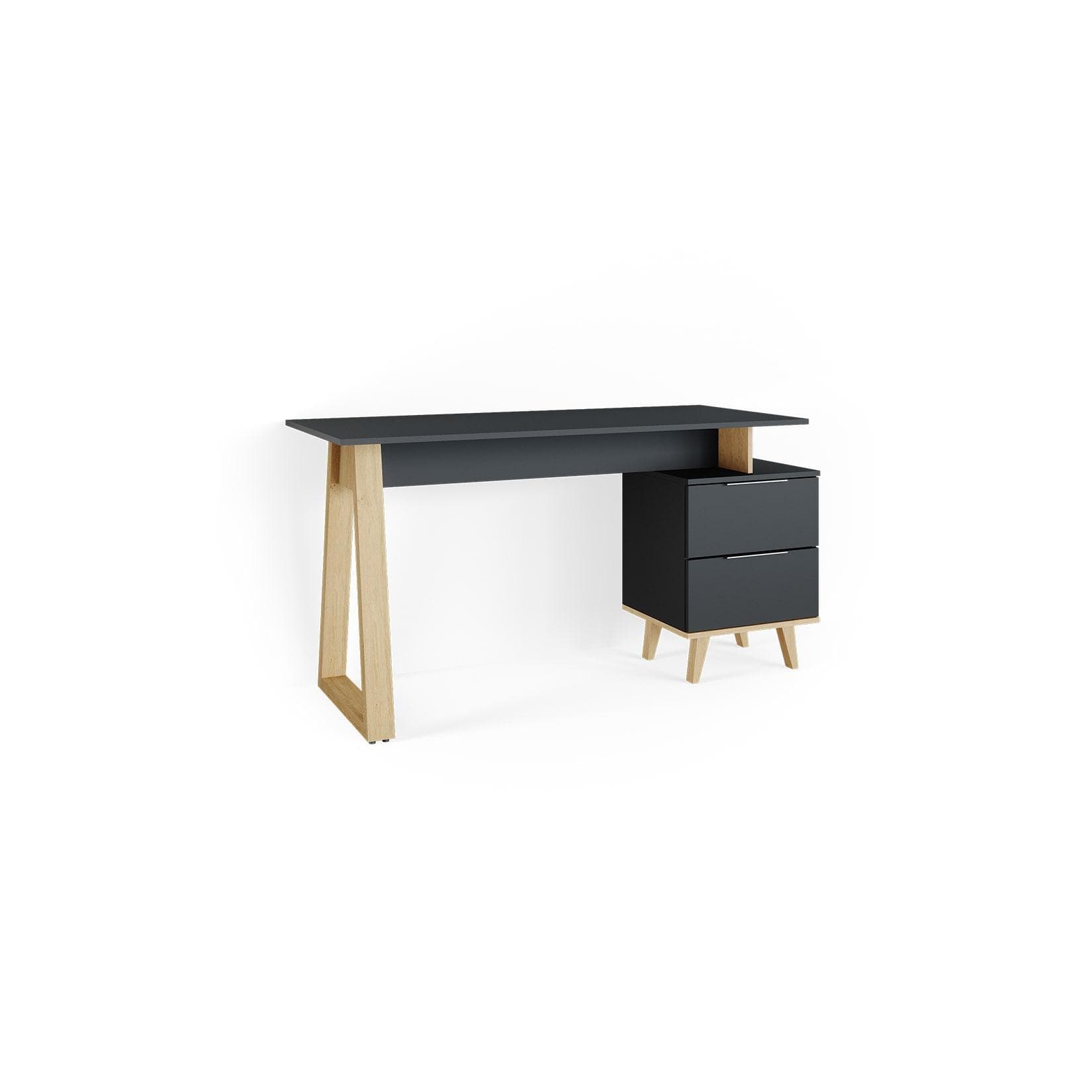 Verstellbarer Schreibtisch mit Schubladen | Anthrazit/Buche