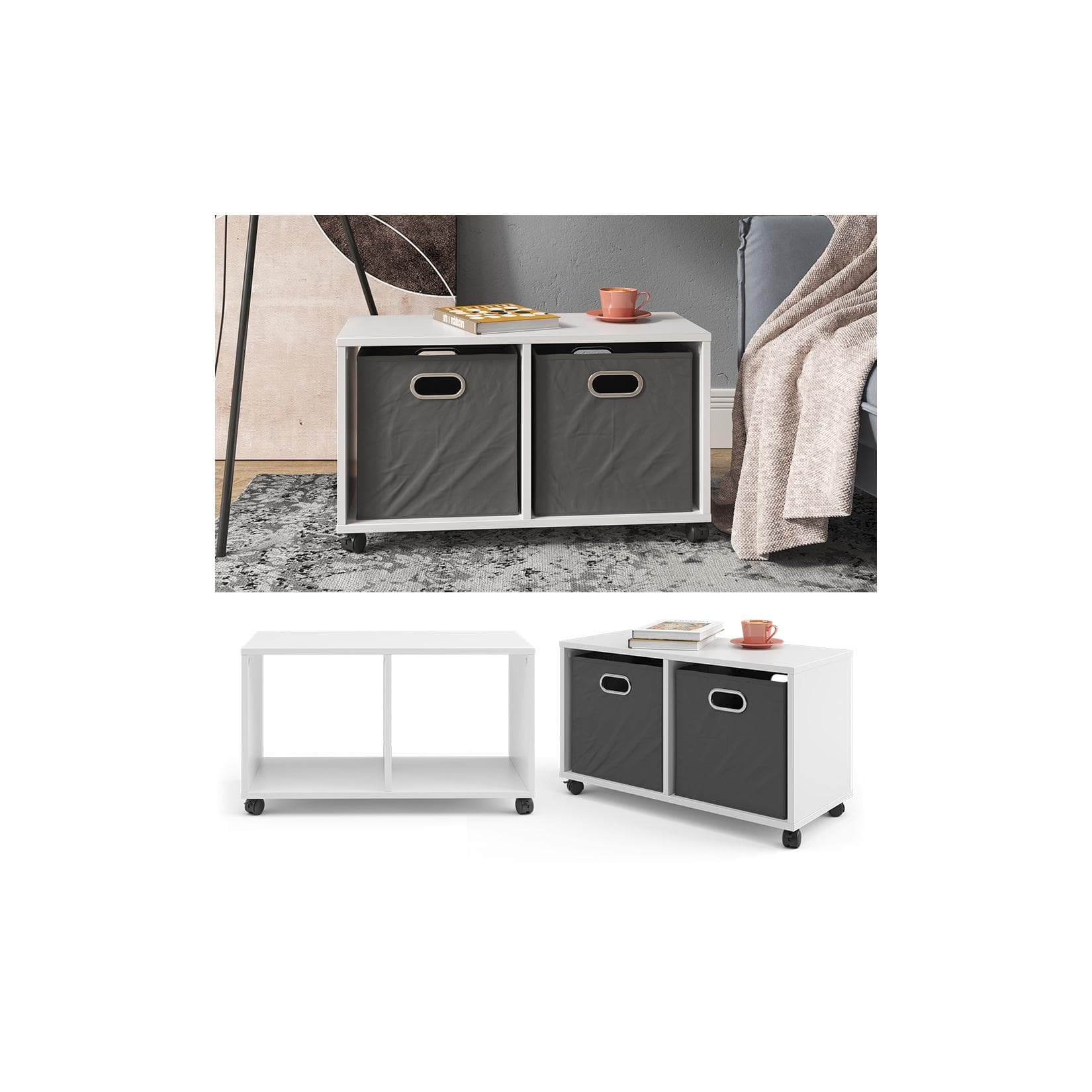 Vicco Rollcontainer Weiß mit Faltbox - Büchercontainer & Spielzeugablage