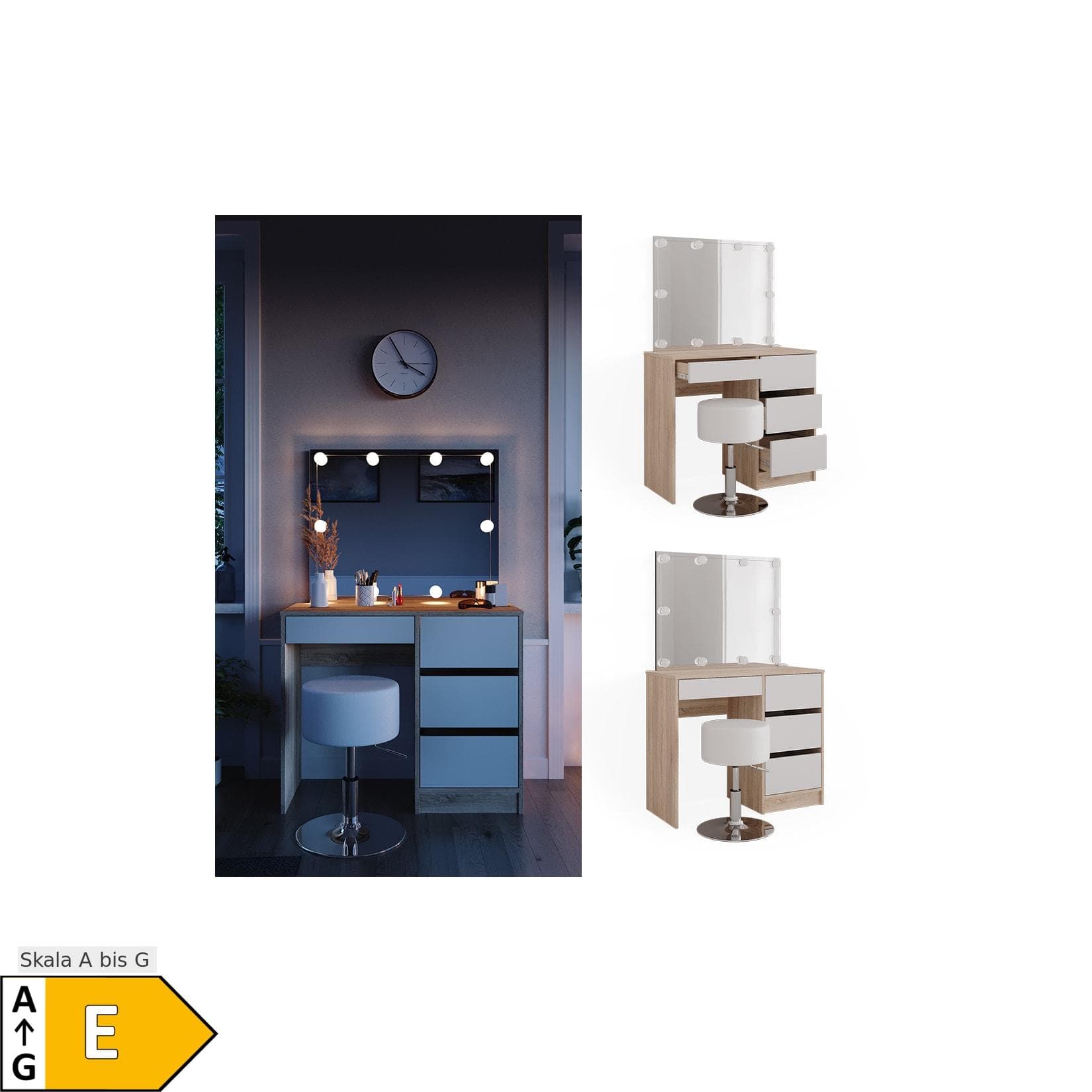 Vicco Schminktisch Sherry Sonoma Weiß mit Spiegel LED & Hocker modern