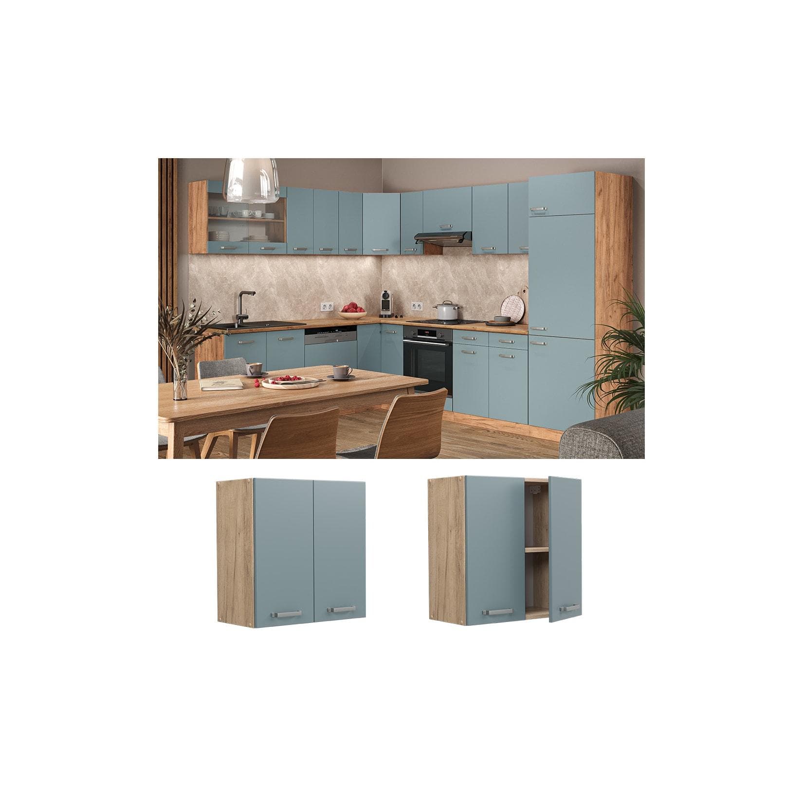 Vicco Hängeschrank Küchenschrank R-Line Eiche Blau Grau 60 cm