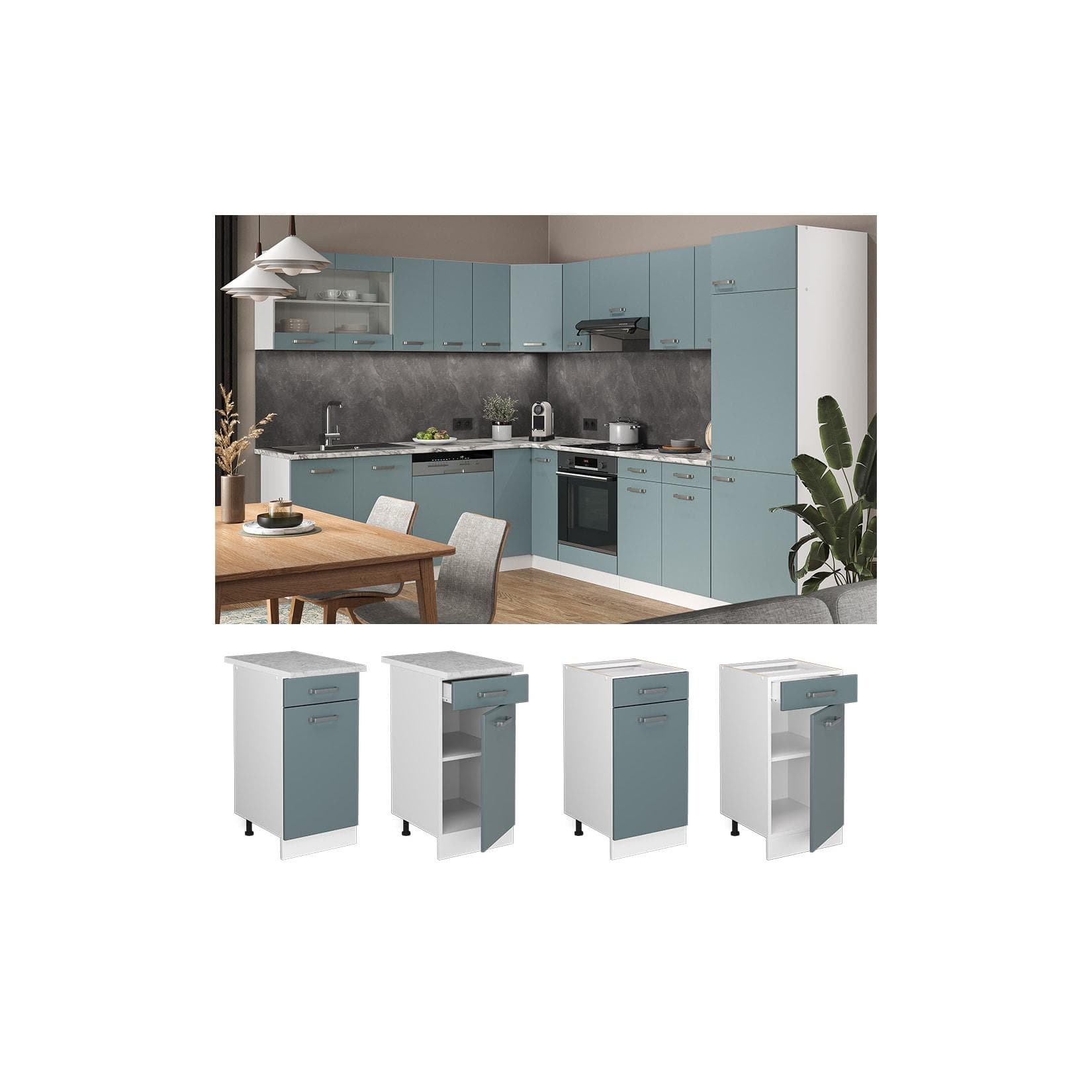 Vicco Schubunterschrank Küchenschrank R-Line Weiß Blau Grau Modern