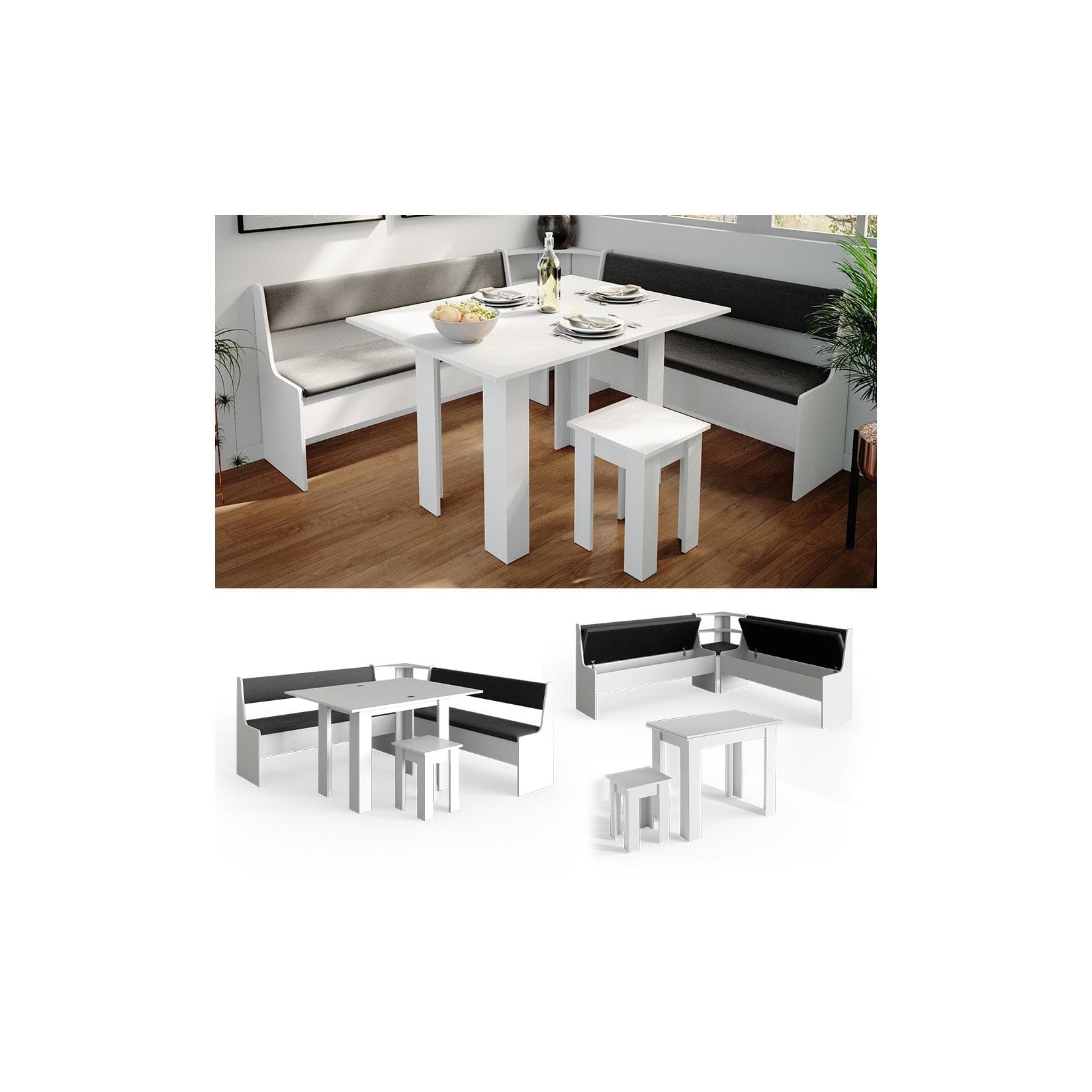 Vicco Sitzgruppe Roman Weiß/Anthrazit mit ausklappbarem Tisch