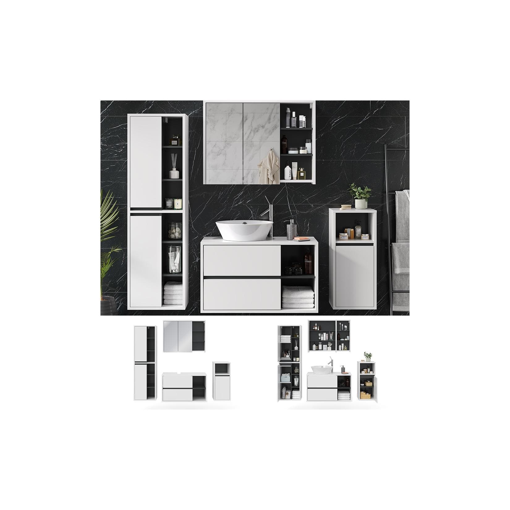 Vicco Badmöbelset Viola Weiß Anthrazit Modern Badschrank Set