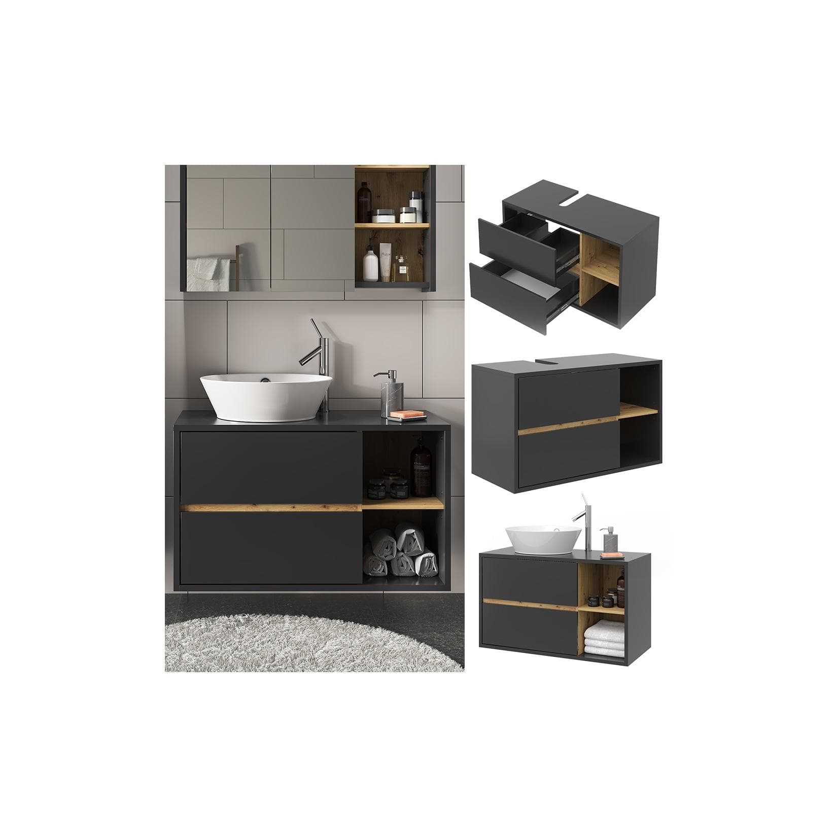 Vicco Waschtischunterschrank Viola Anthrazit Artisan-Eiche Modern