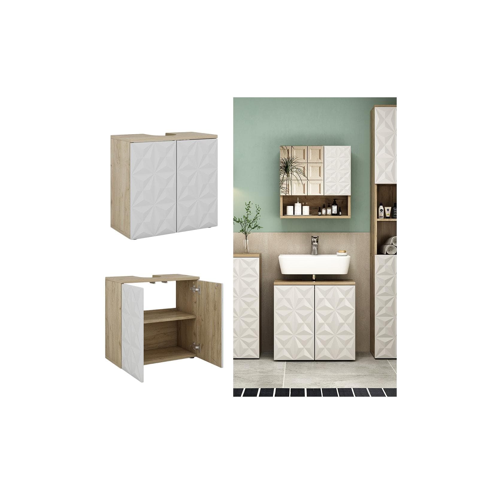 Vicco Waschtischunterschrank Edge Eiche Weiß Modern 2 Türen