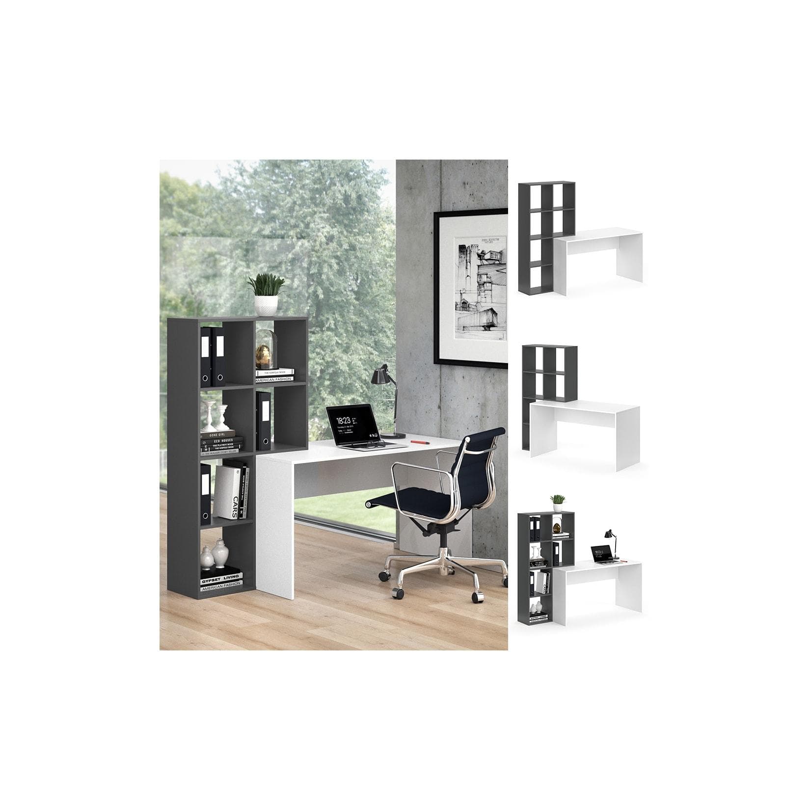 Vicco Mara Schreibtisch Weiß/Anthrazit mit Seitenregal