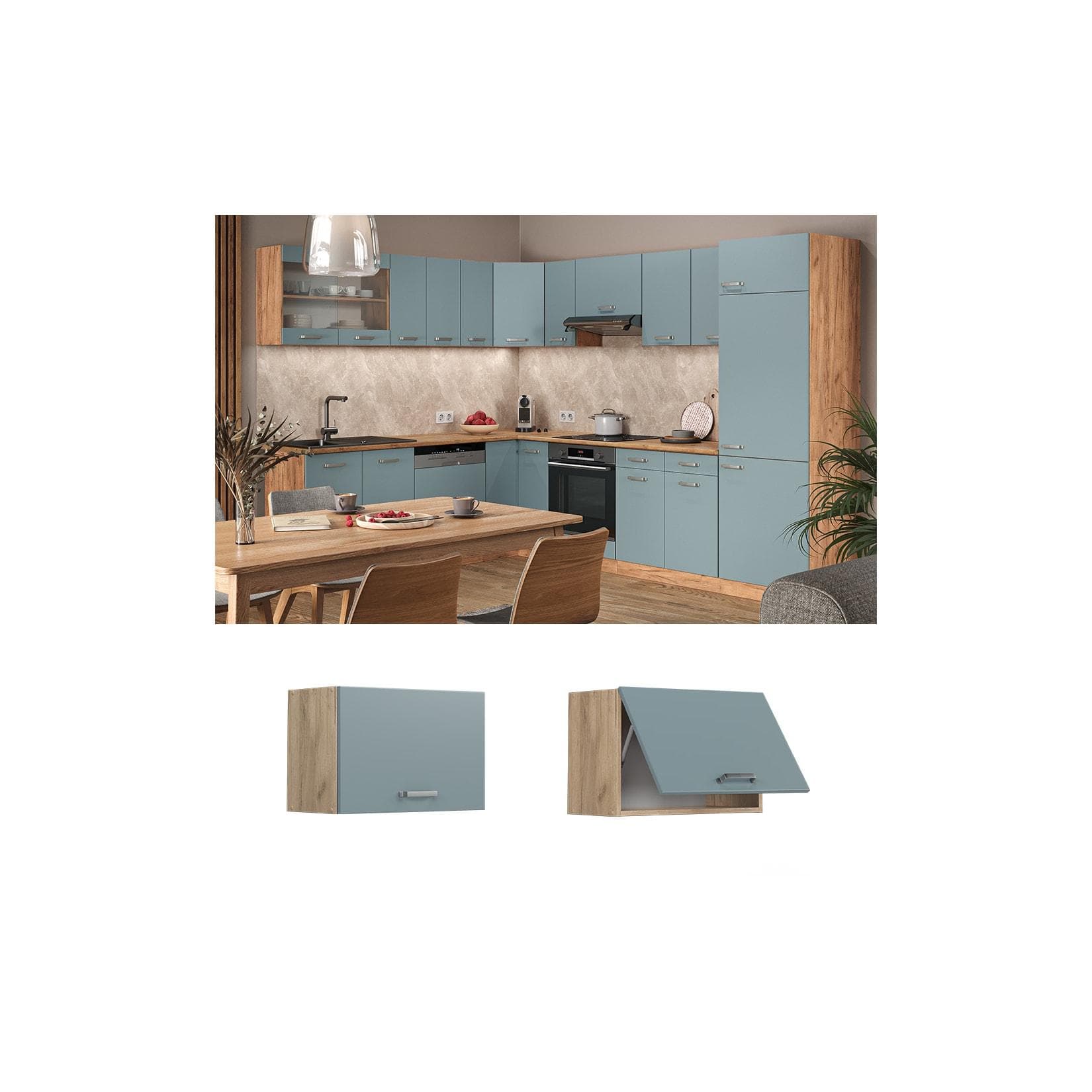 Vicco Hängeschrank R-Line Modern Eiche Blau Grau 60 cm