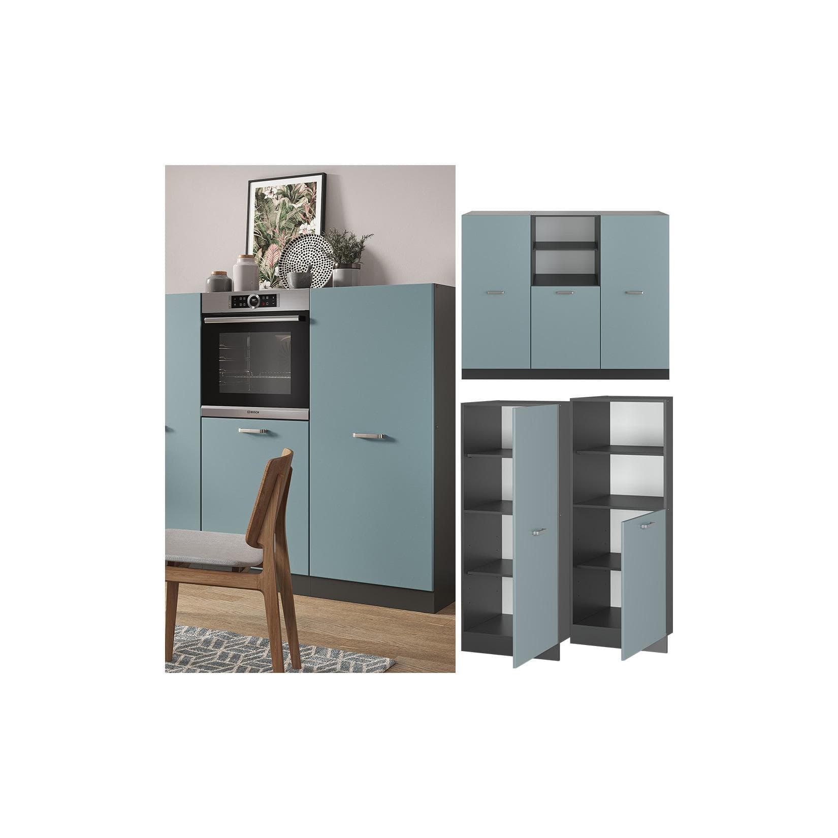 Vicco R-Line Küchenzeile Blau-Grau/Anthrazit - Vielseitige Einbauküche