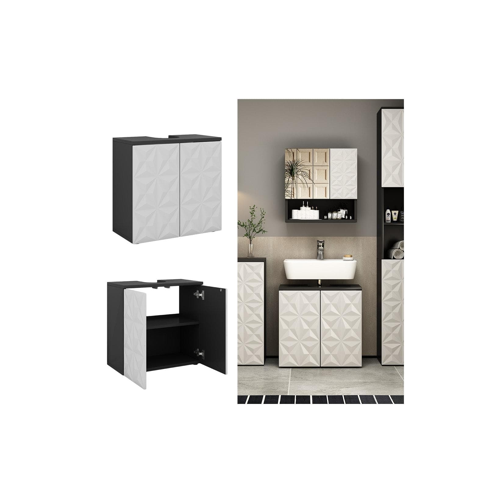 Vicco Waschtischunterschrank Edge Schwarz Weiß Modern 2 Türen