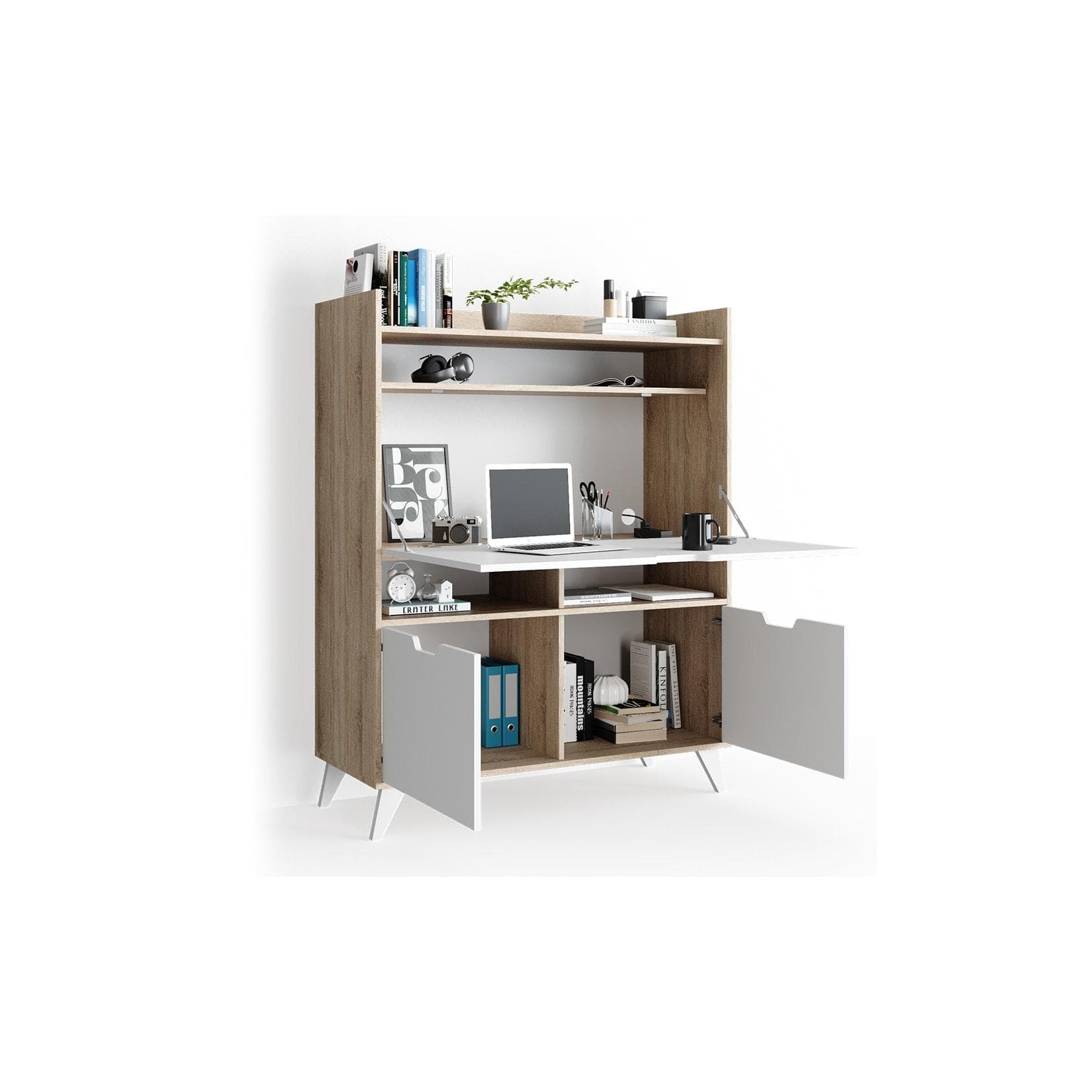 Vicco Schreibtisch Berdi Weiß/Sonoma Kompakter Schrankschreibtisch