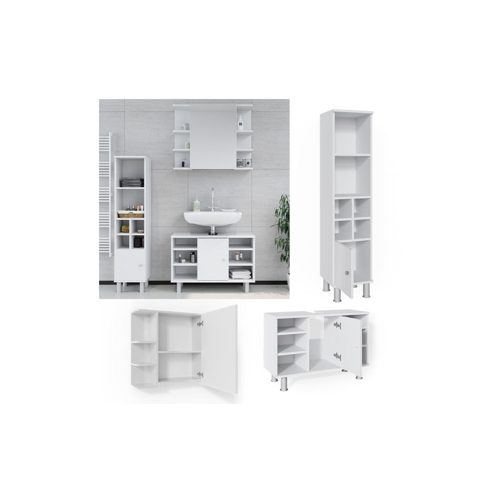 Vicco Badmöbel Set 3tlg Fynn Spiegelschrank Unterschrank Hochschrank Weiß
