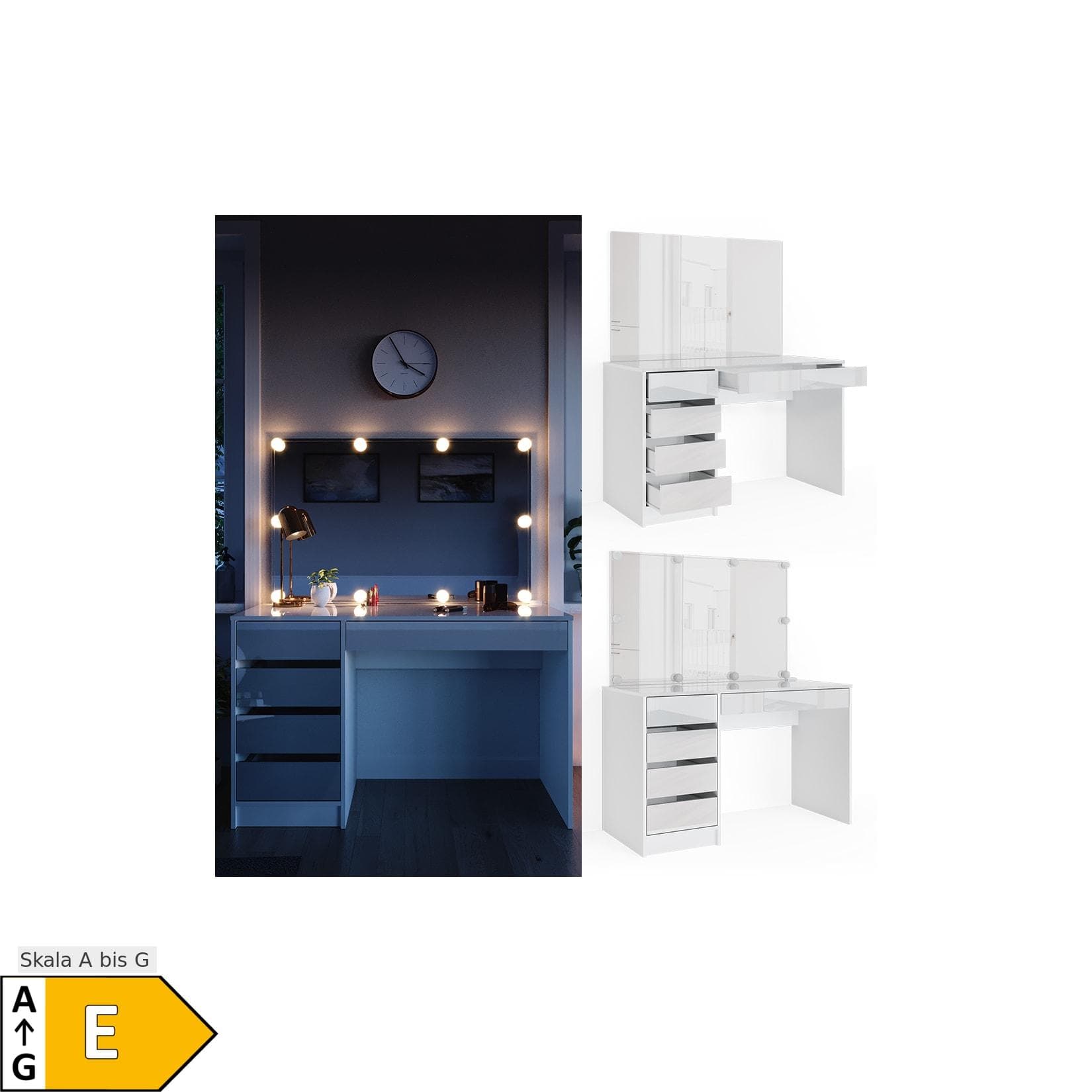 Vicco Schminktisch Sherry Weiß mit LED-Beleuchtung
