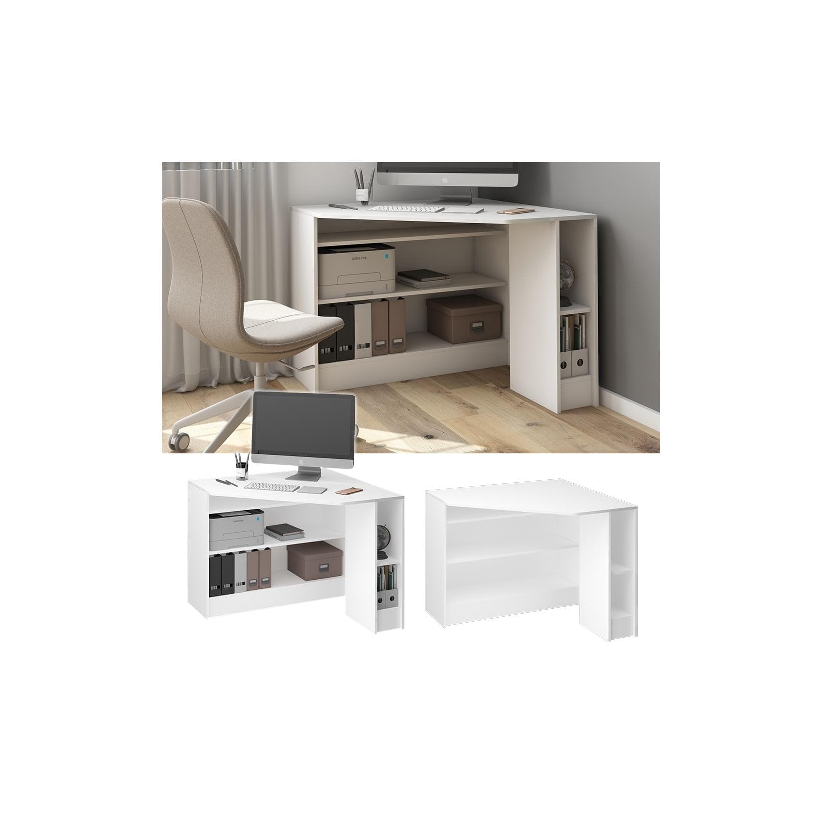 Vicco Eckschreibtisch Alvaro Weiß - Platzsparend & Ergonomisch