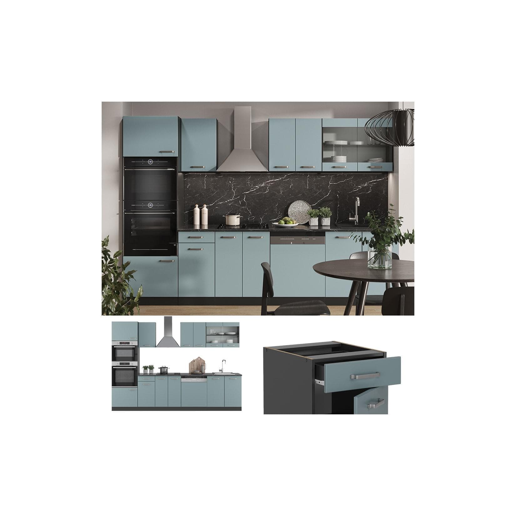 Vicco Küchenzeile R-Line Solid Anthrazit Blau Grau 300 cm Modern
