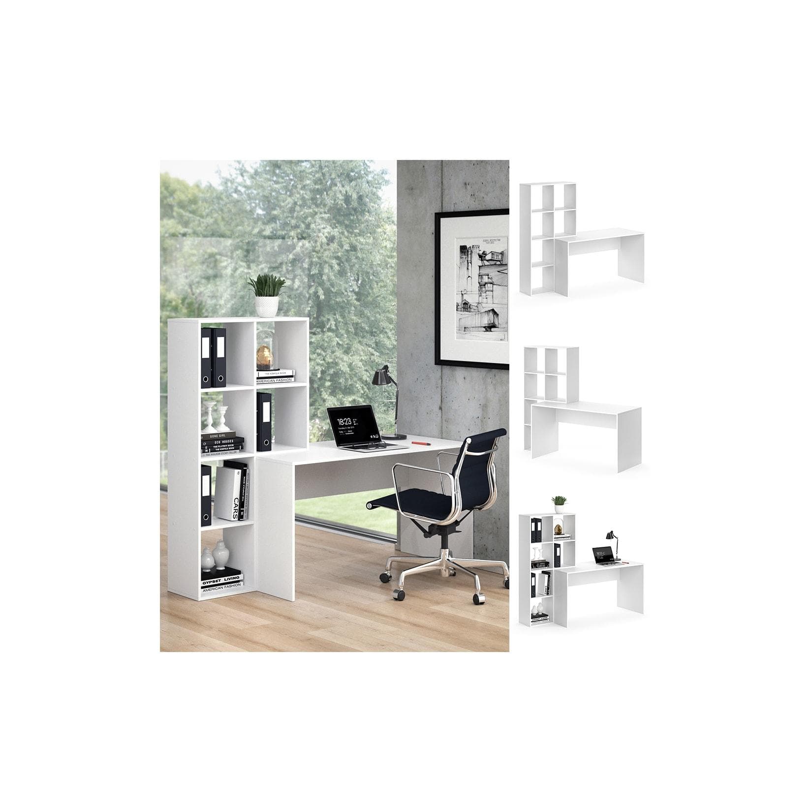 Vicco Mara Schreibtisch Weiß mit Seitenregal