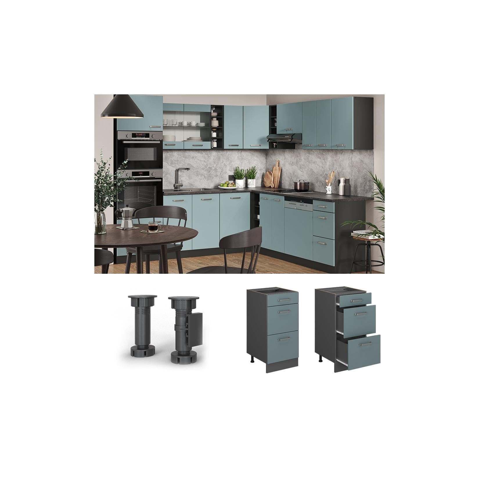 Vicco Schubladenunterschrank Küchenschrank R-Line Anthrazit Blau Grau 40 cm