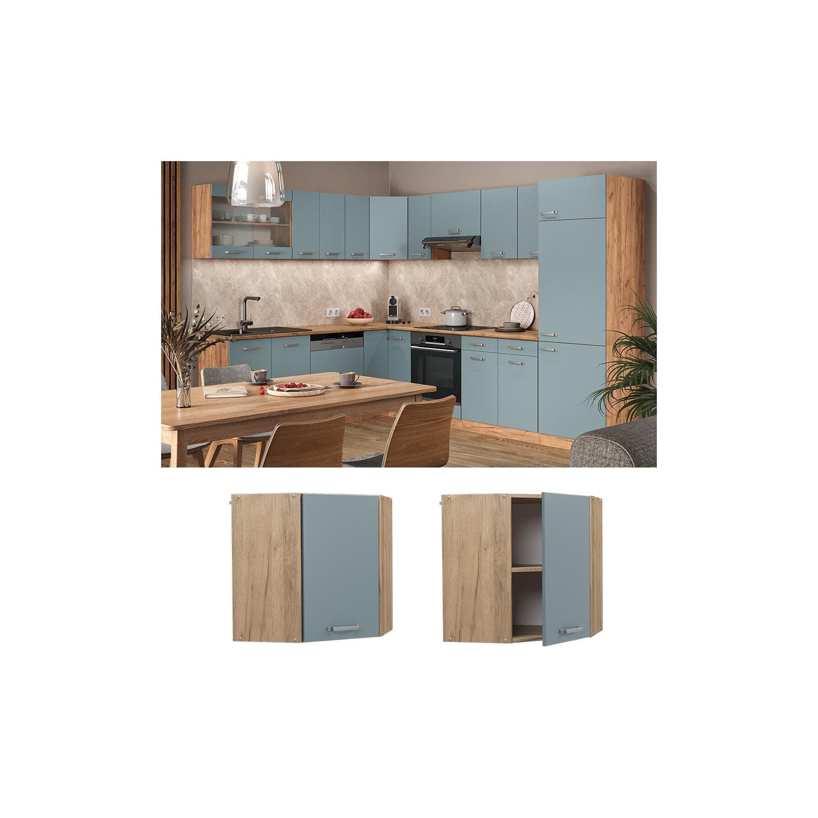 Vicco Eckhängeschrank Küchenschrank R-Line Eiche Blau Grau Modern