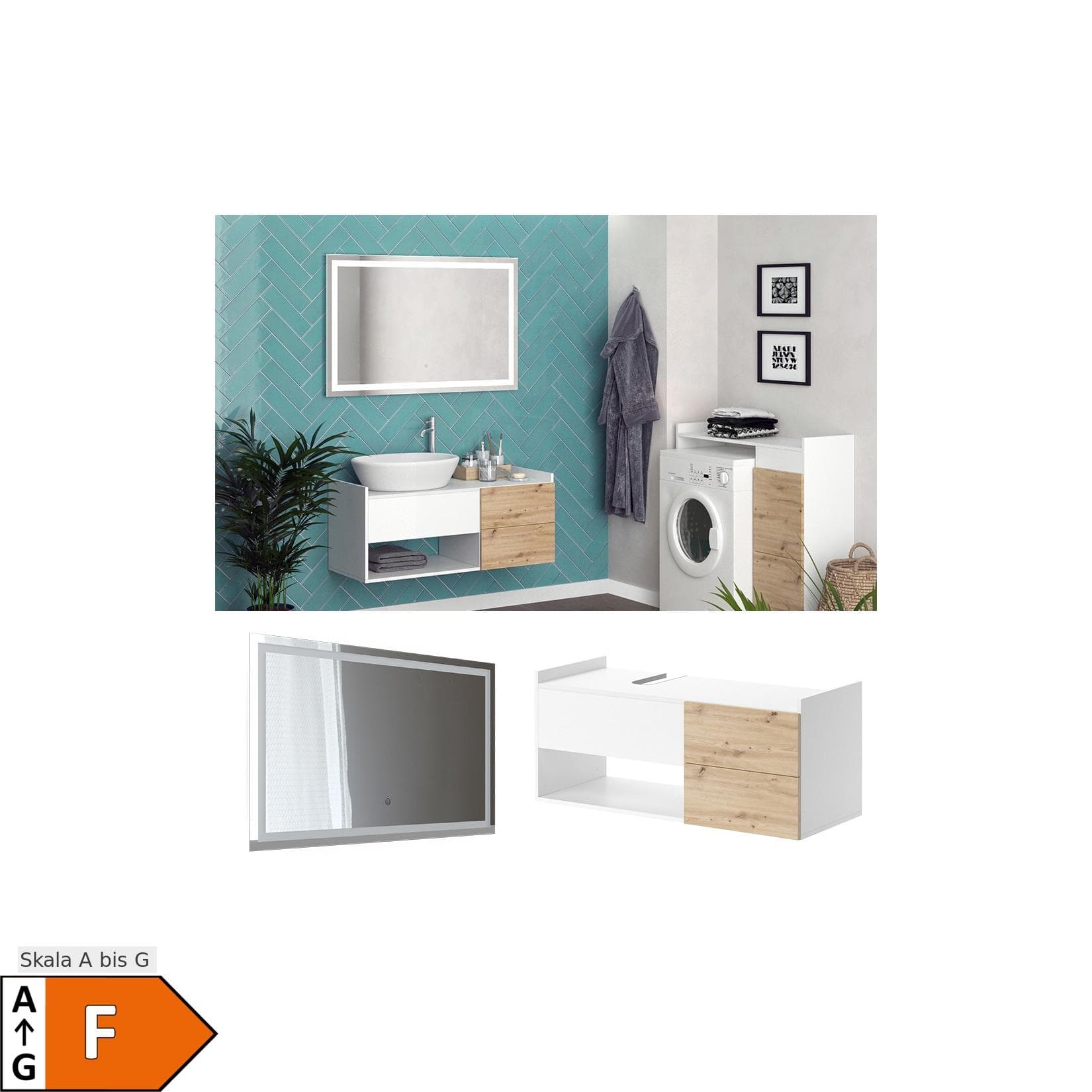 Badmöbel-Set Weiß/Eiche - 2-teilig