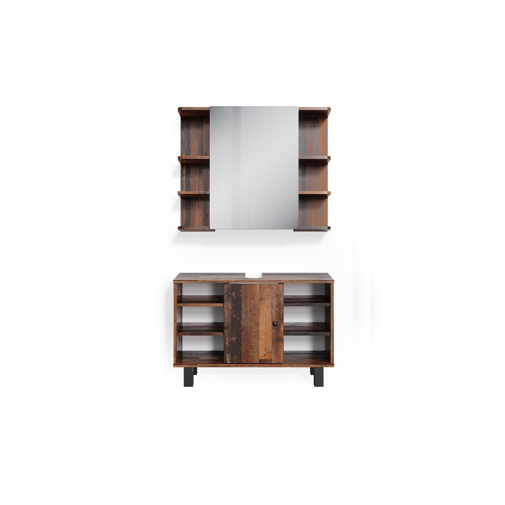 Vicco Badmöbelset Waschtischunterschrank Spiegelschrank Fynn Old Style