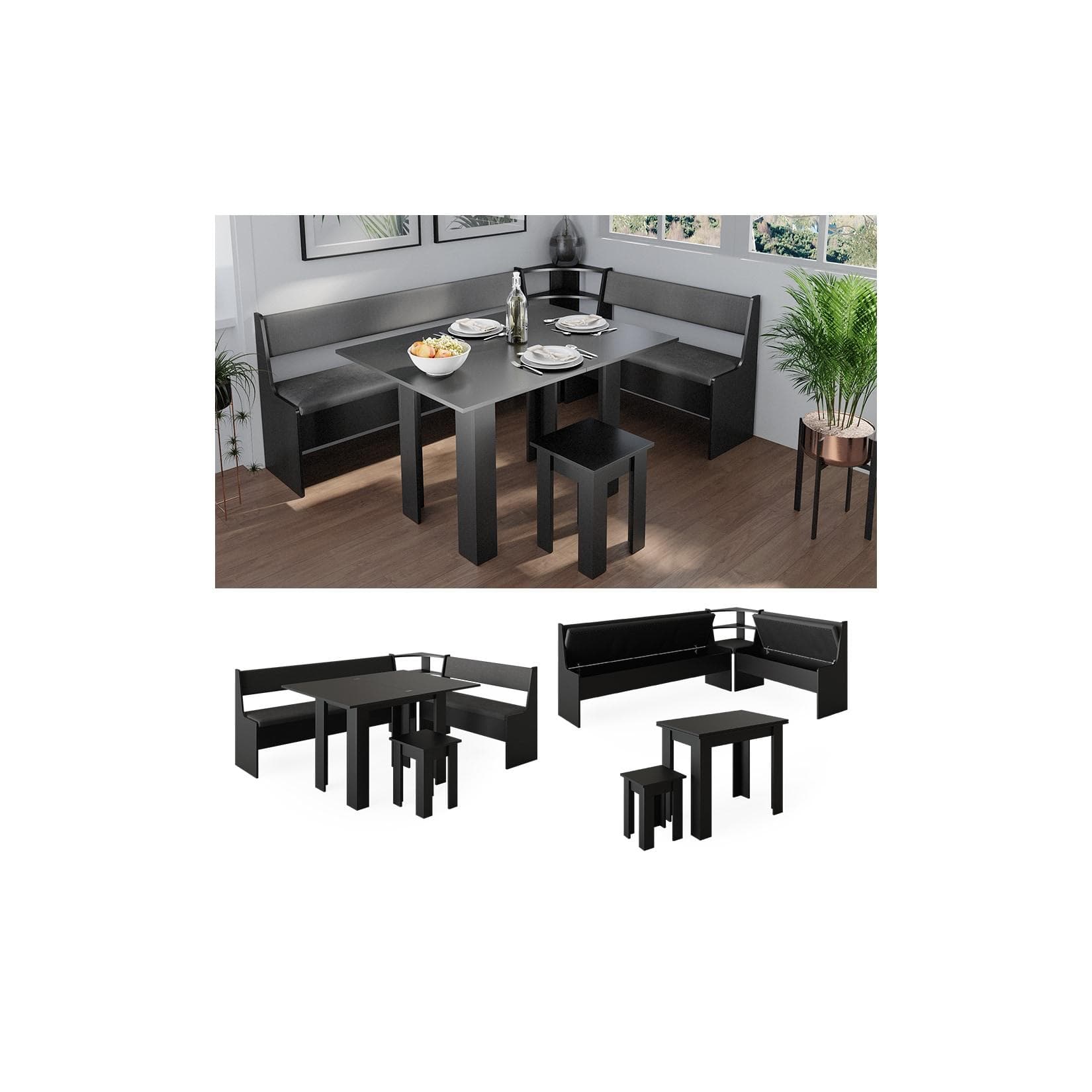 Vicco Eckbankgruppe Roman Schwarz Modern Ausklappbar
