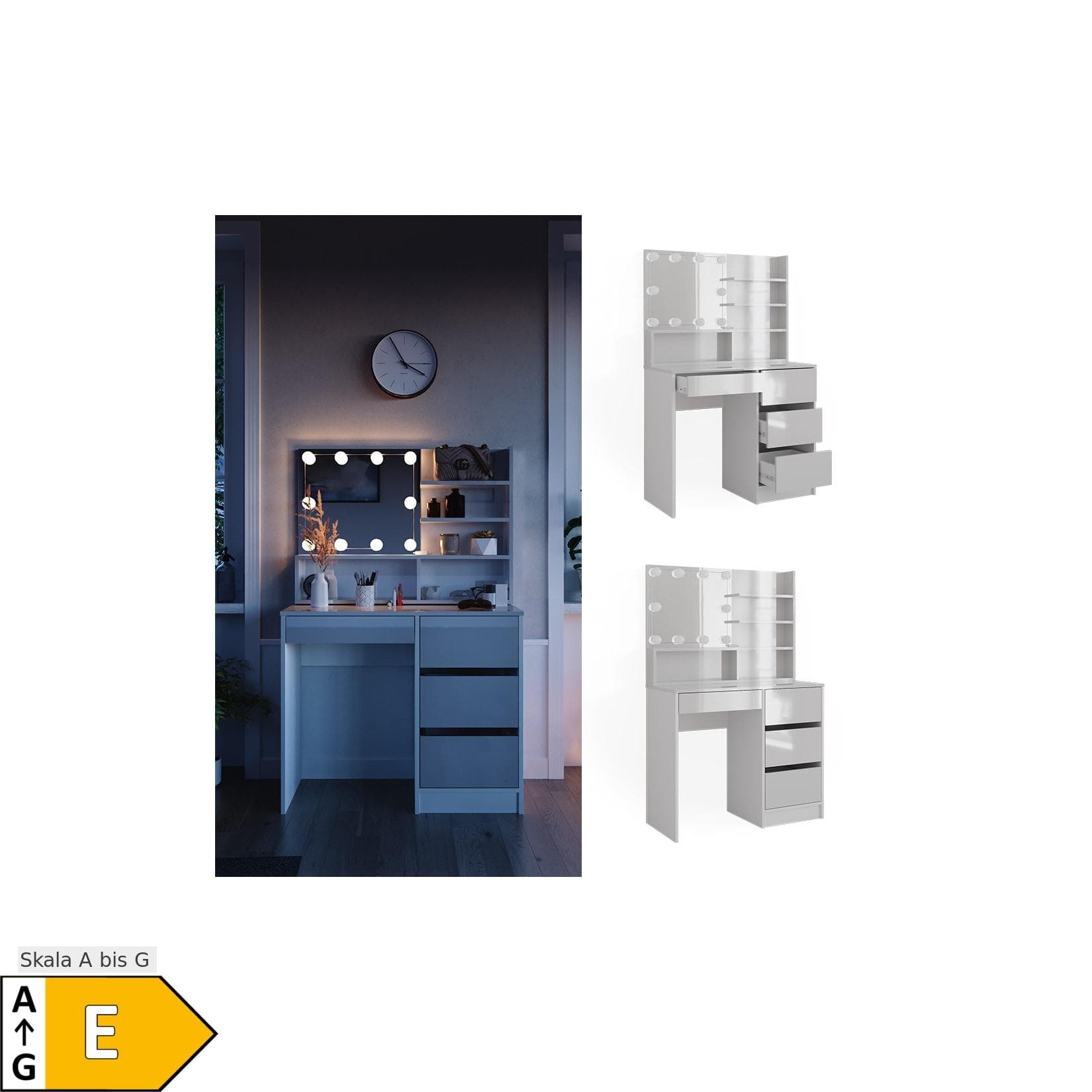 Weißer Schminktisch mit LED Beleuchtung und Spiegelregal