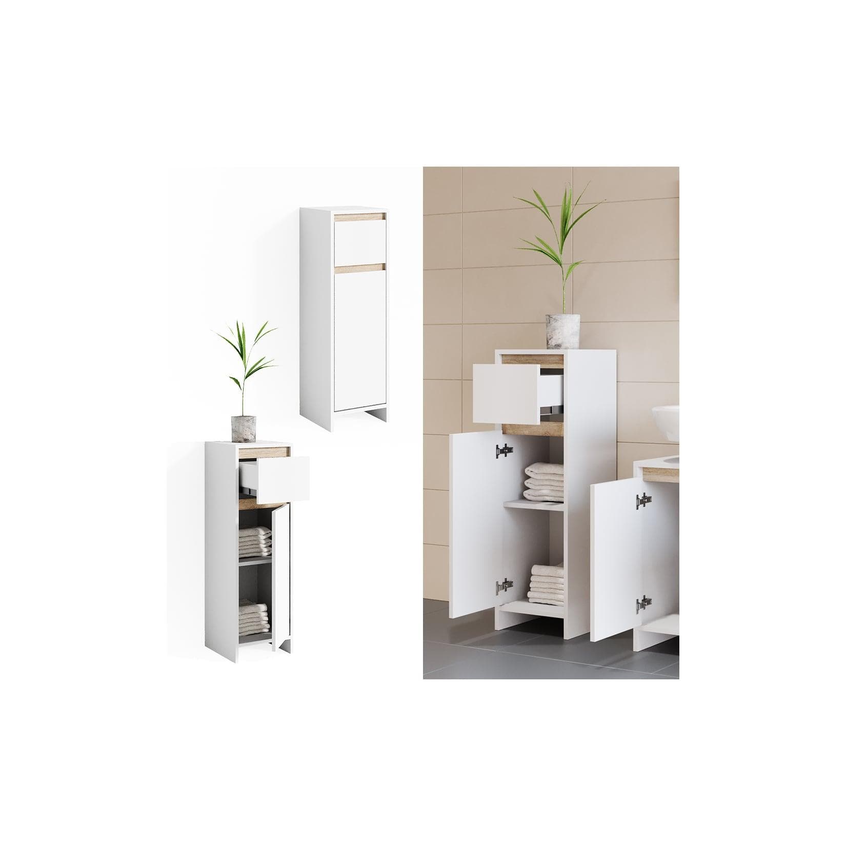 VICCO Badschrank EMMA Weiß Sonoma Eiche - Midischrank mit Tür und Schublade