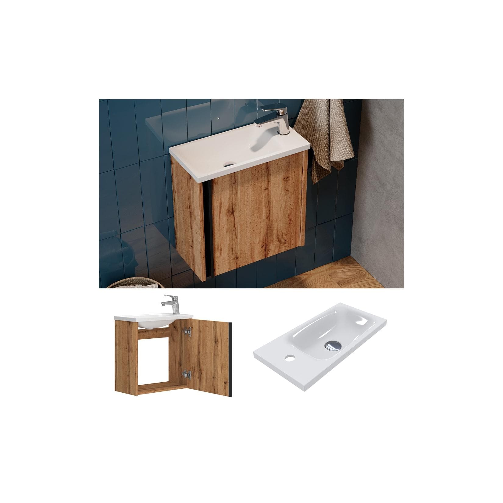 Vicco Waschbecken mit Unterschrank Kleo Eiche Wandmontage