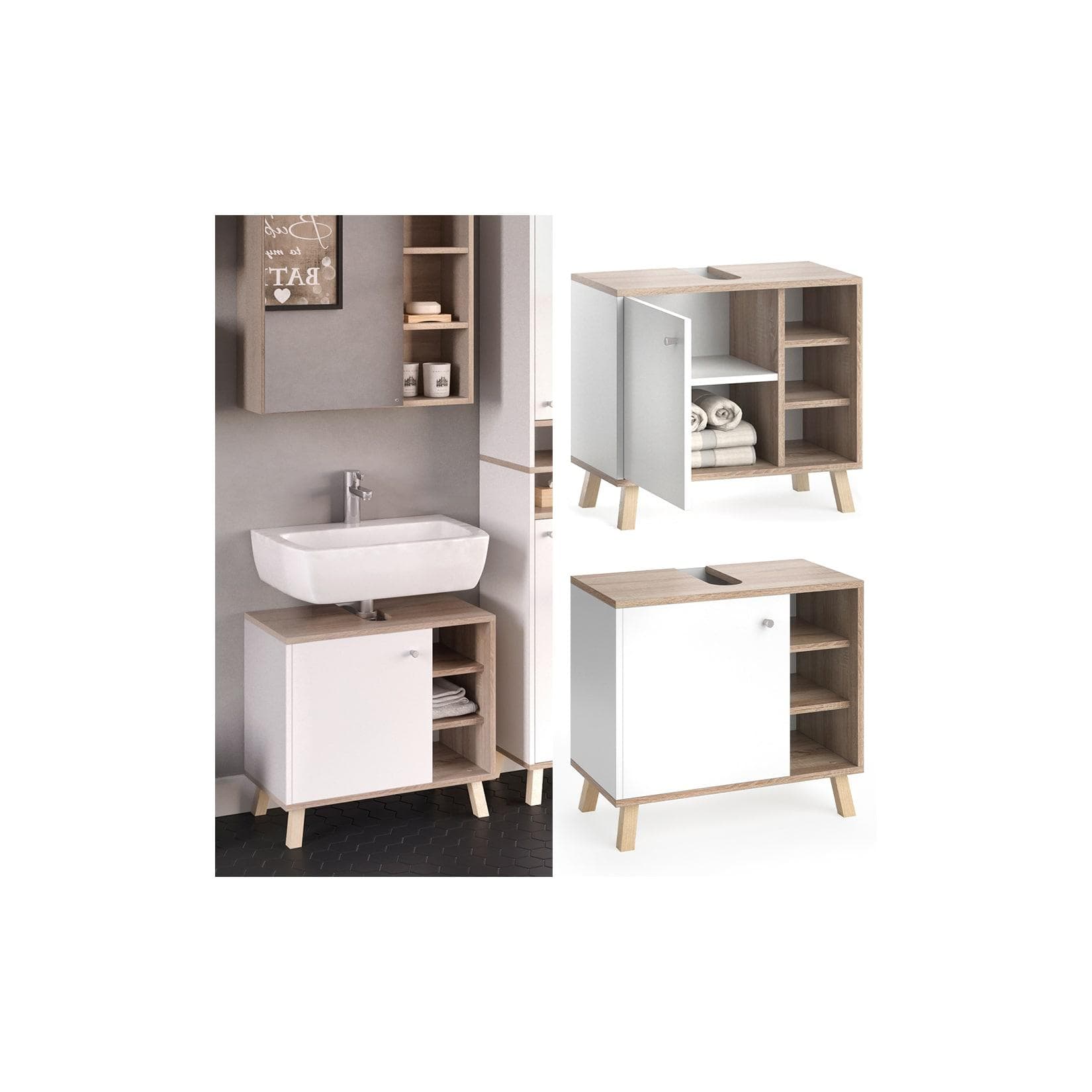 Vicco Waschtischunterschrank Senyo Sonoma/W - Pflegeleichter Badunterschrank