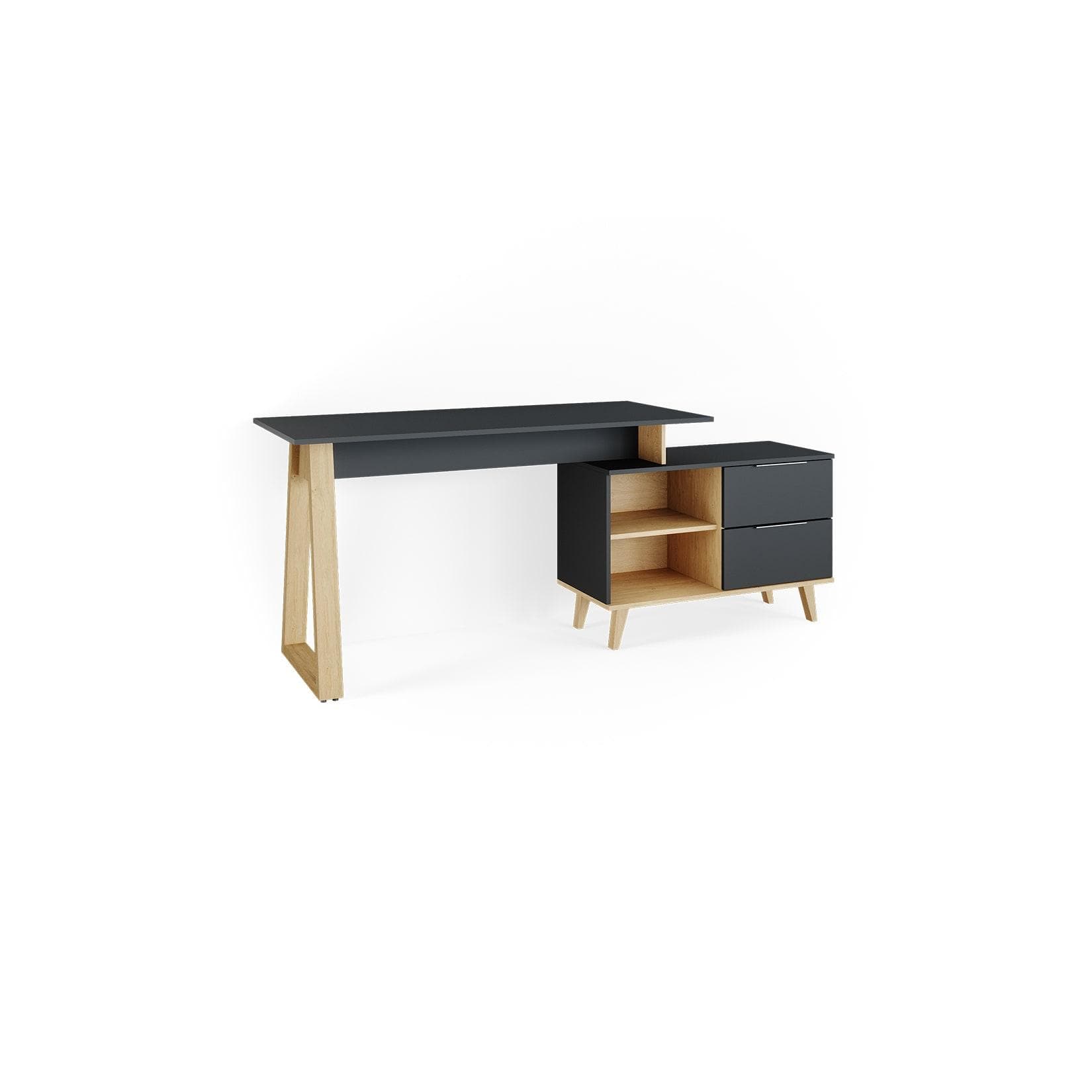 Verstellbarer Schreibtisch Anthrazit/Buche mit Schubladen