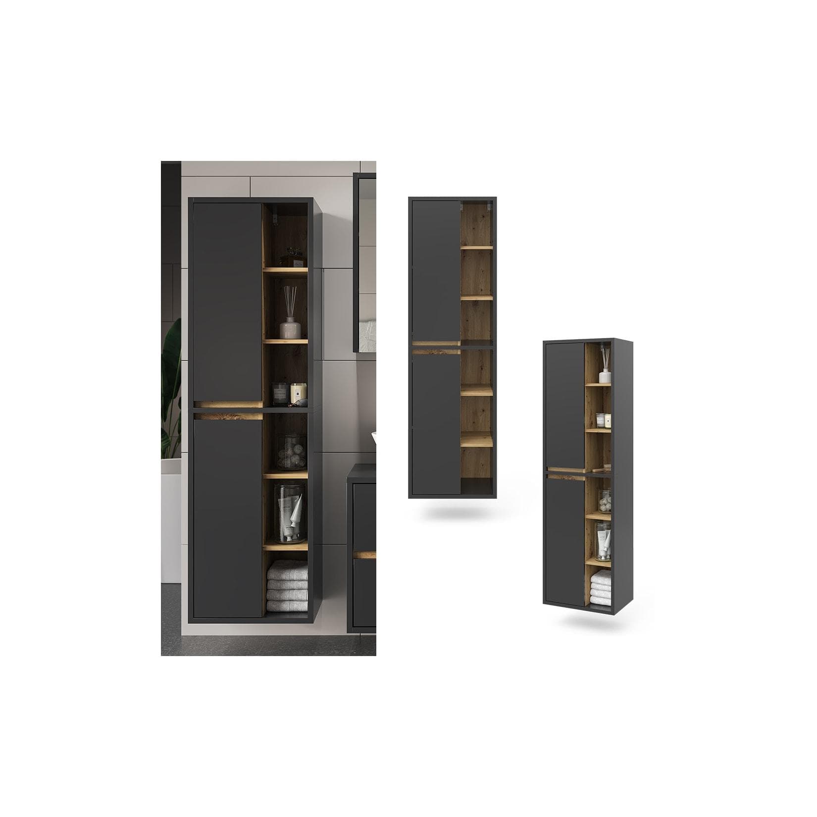 Vicco Hochschrank Viola Anthrazit Eiche Modern Badmöbel