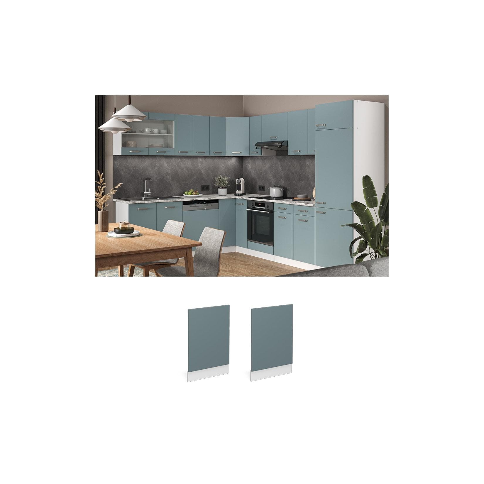 Vicco Geschirrspülerblende R-Line Modern Weiß Blau Grau 45 cm