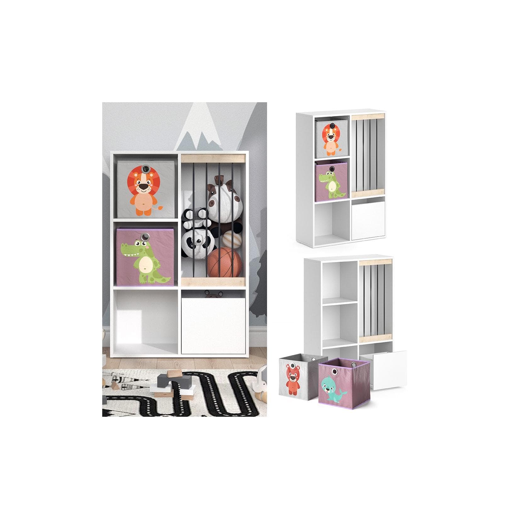 Vicco Kinderregal Luigi Weiß mit Faltboxen Spielzeugablage