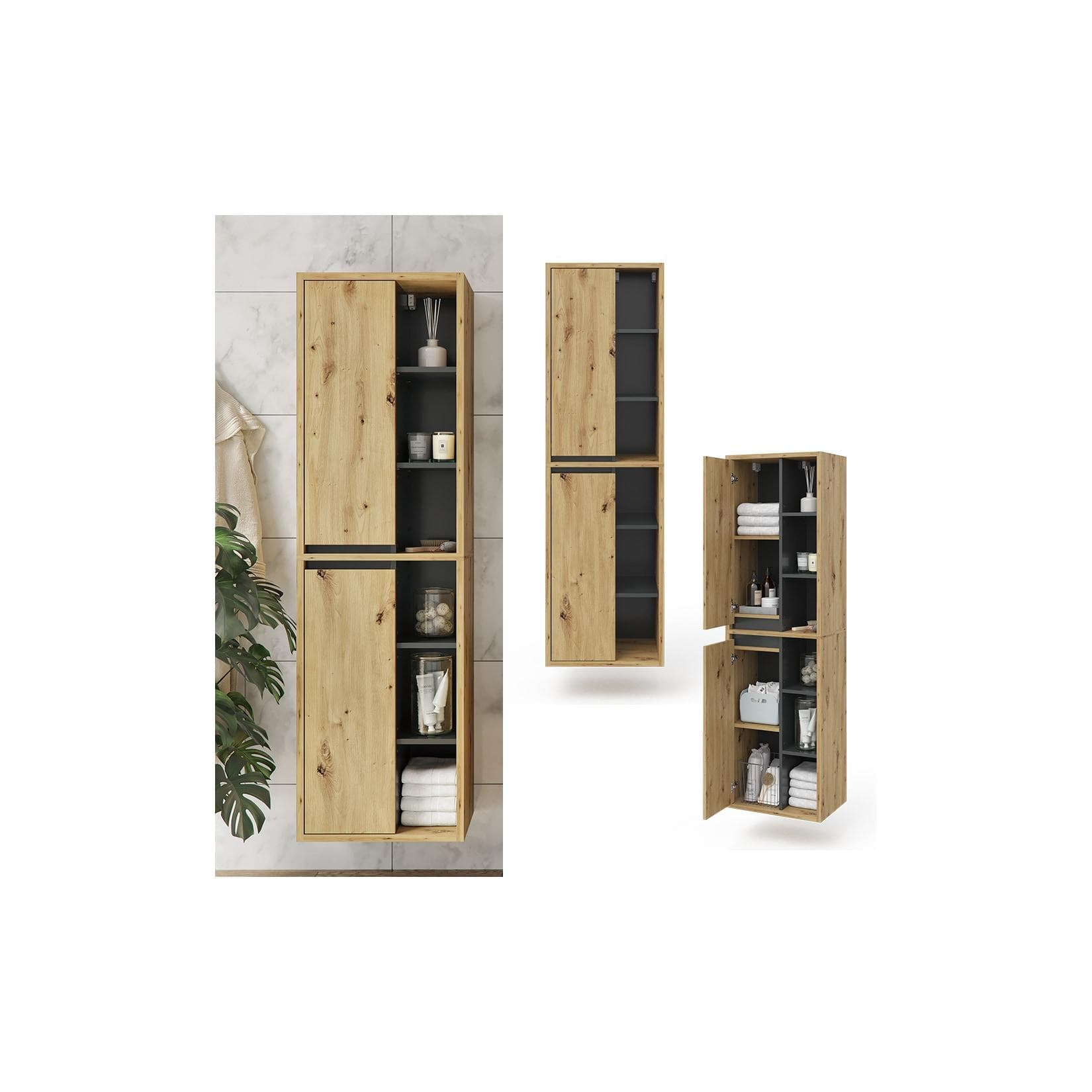 Vicco Badschrank Viola Artisan-Eiche Anthrazit 2 Türen