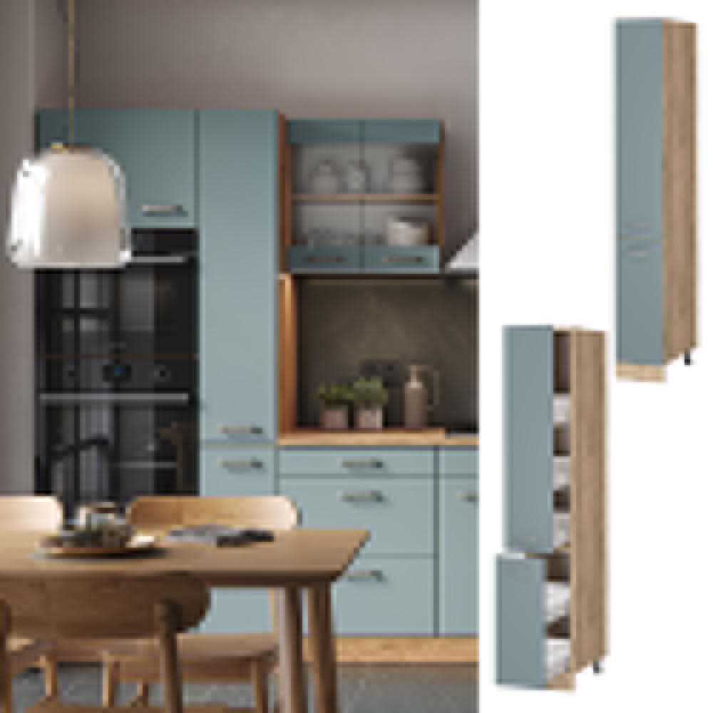 Vicco Apothekerhochschrank Küchenschrank R-Line Eiche Blau Grau 30 cm