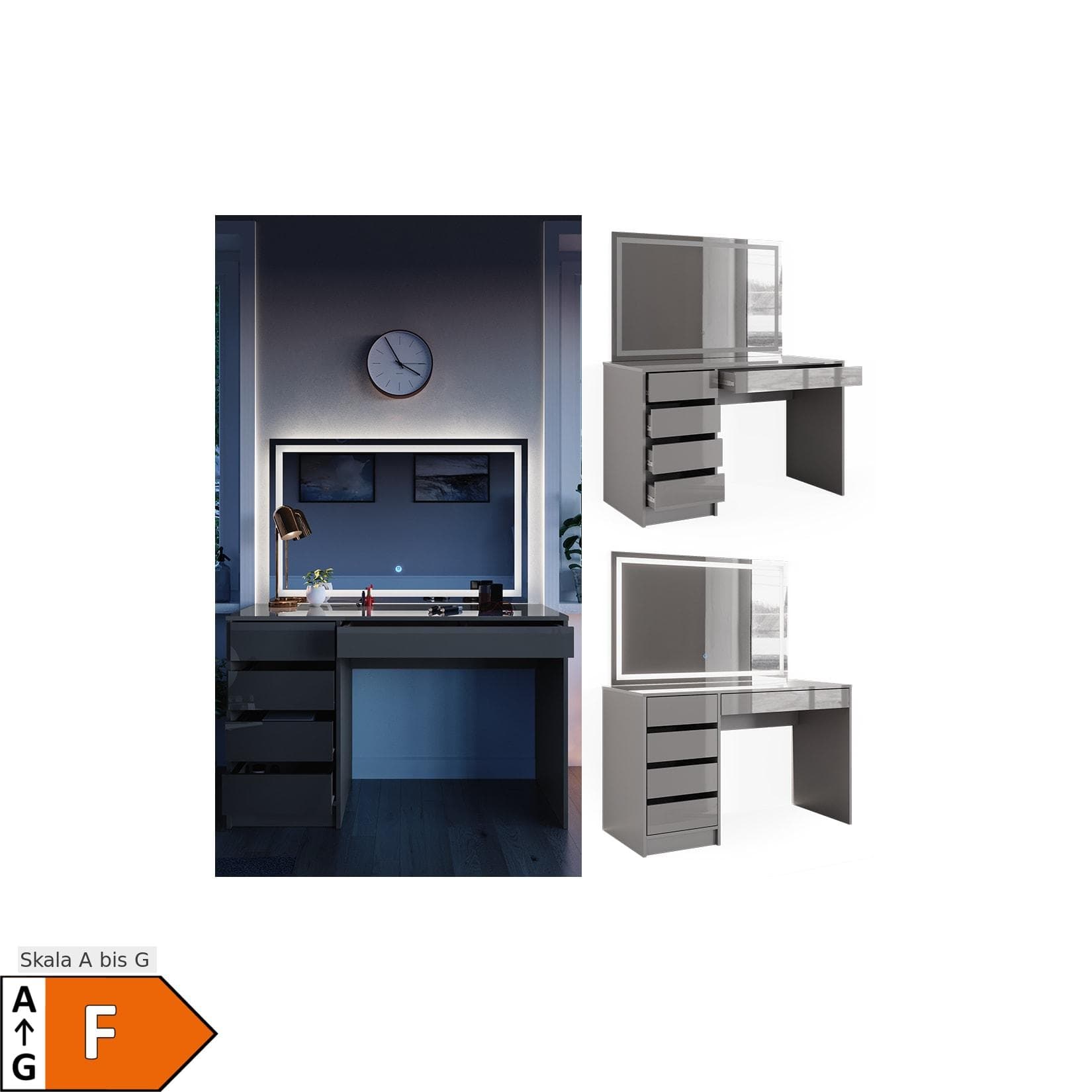 Grauer Schminktisch mit LED-Spiegel