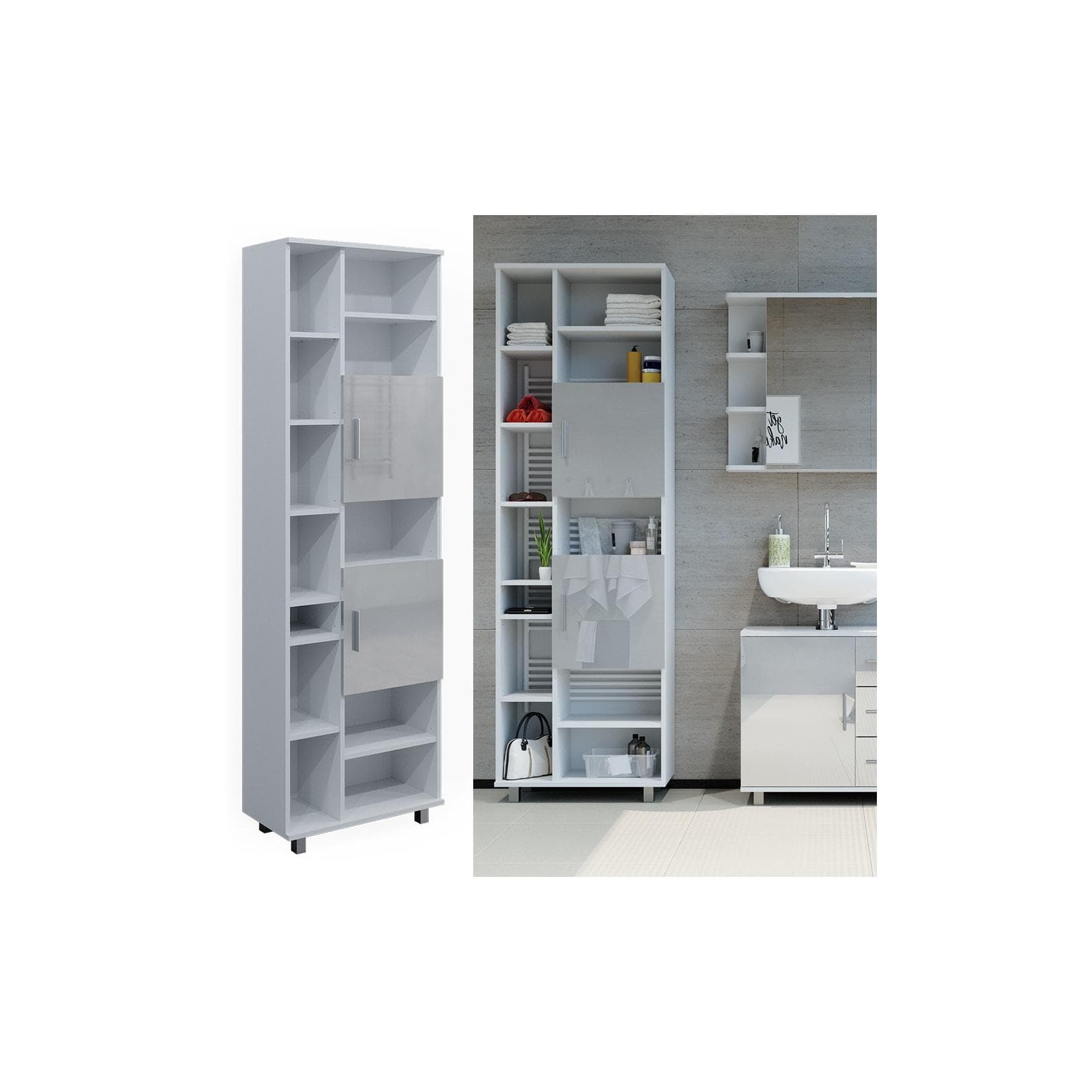 Vicco Hochschrank Ilias Weiß Hochglanz Modern Badschrank