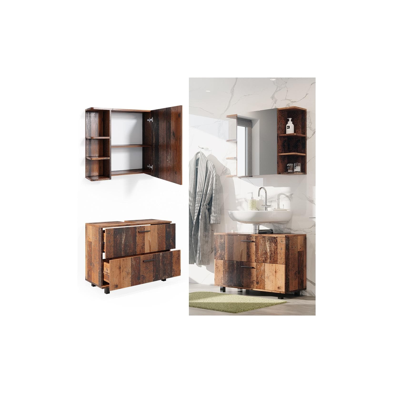 Vicco Badmöbelset Ilias Old Style modern Badezimmerschrank