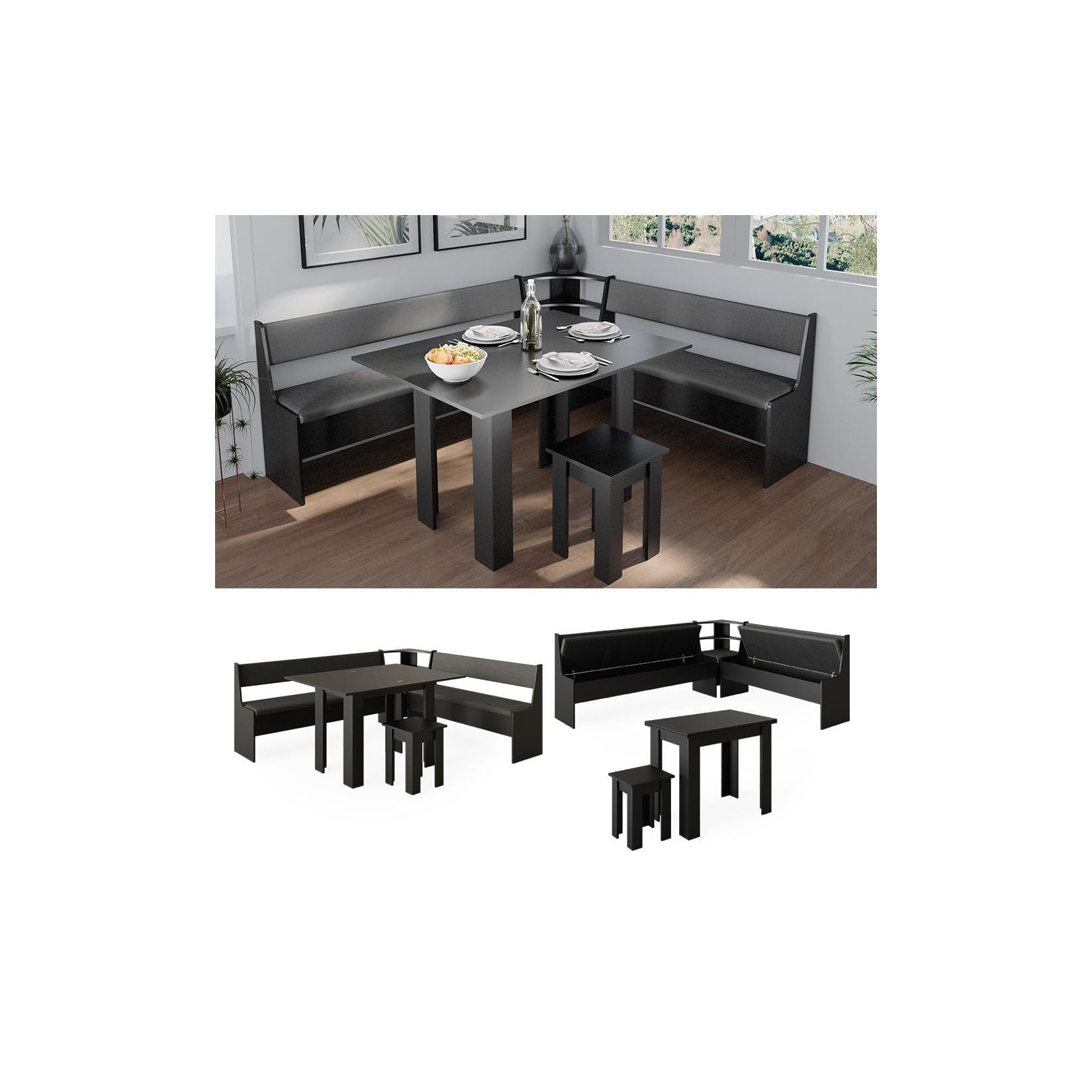 Vicco Eckbankgruppe Roman Schwarz Modern 210x180 cm