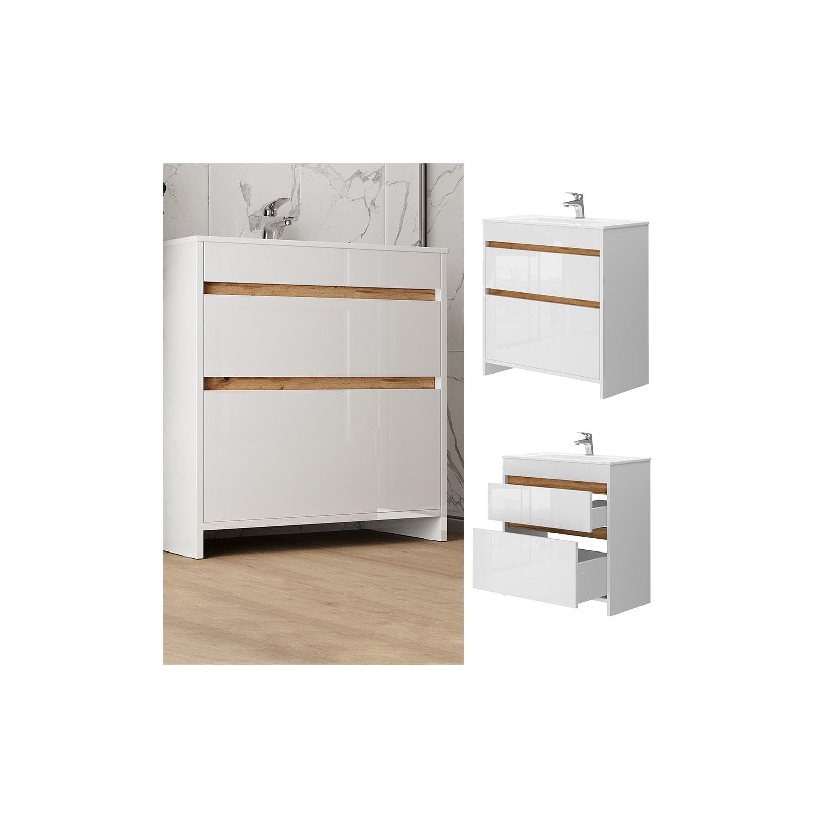 Vicco Waschbecken mit Unterschrank Detmold Weiß