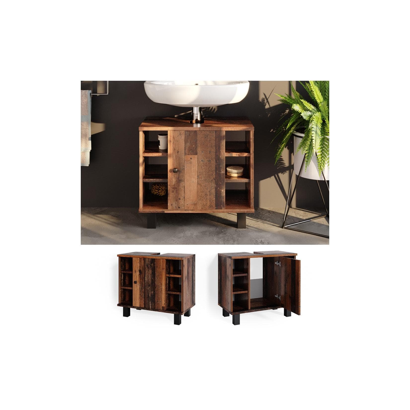 Vicco Waschtischunterschrank Fynn Old Style Weiß Badmöbel