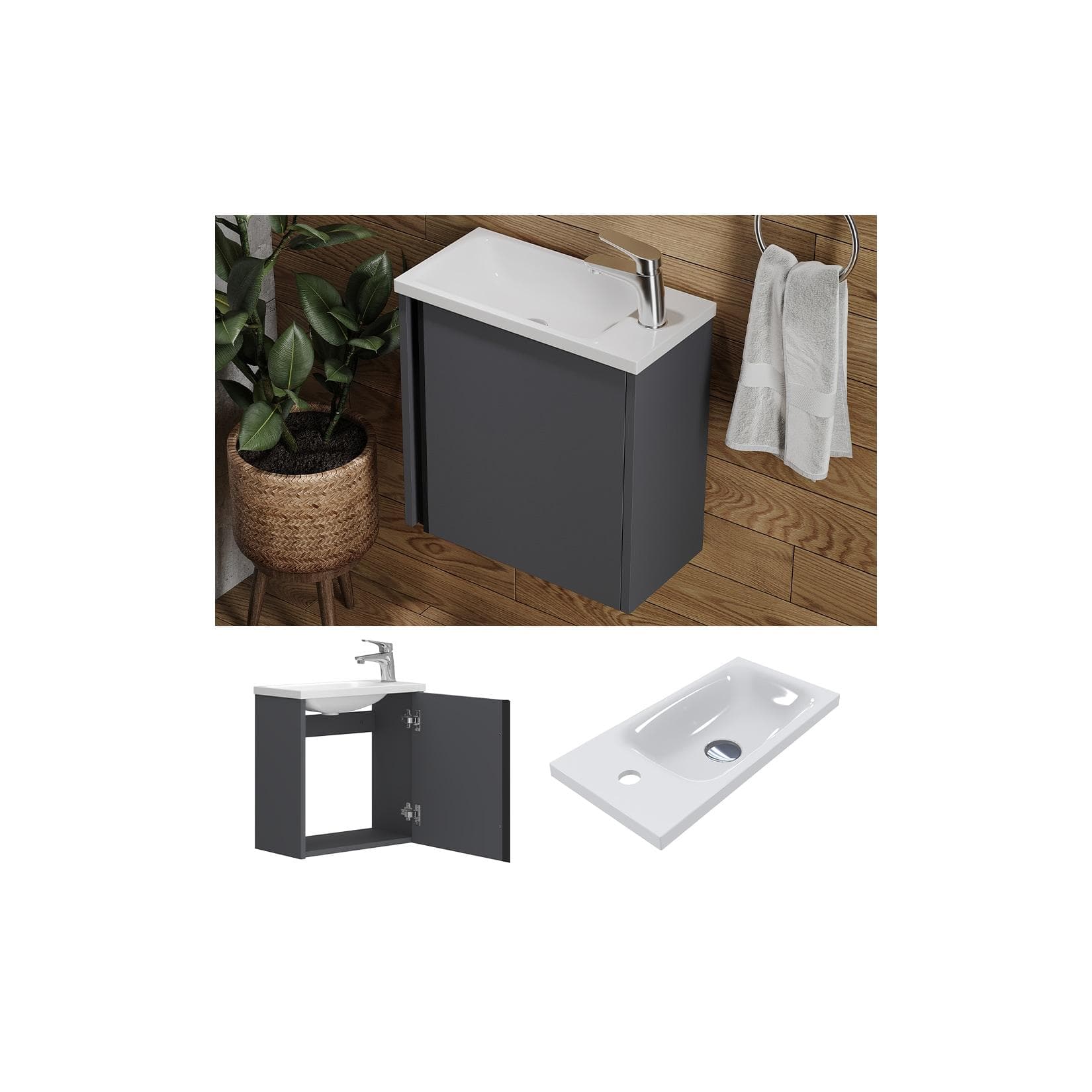 Vicco Waschbeckenunterschrank Kleo 50 cm Anthrazit Wandmontage