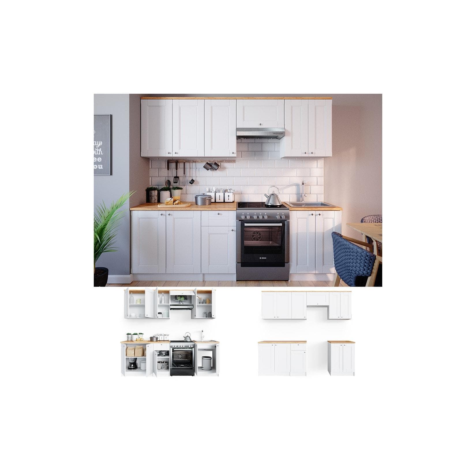 Weiße Küchenzeile mit Goldkraft-Eiche Optik