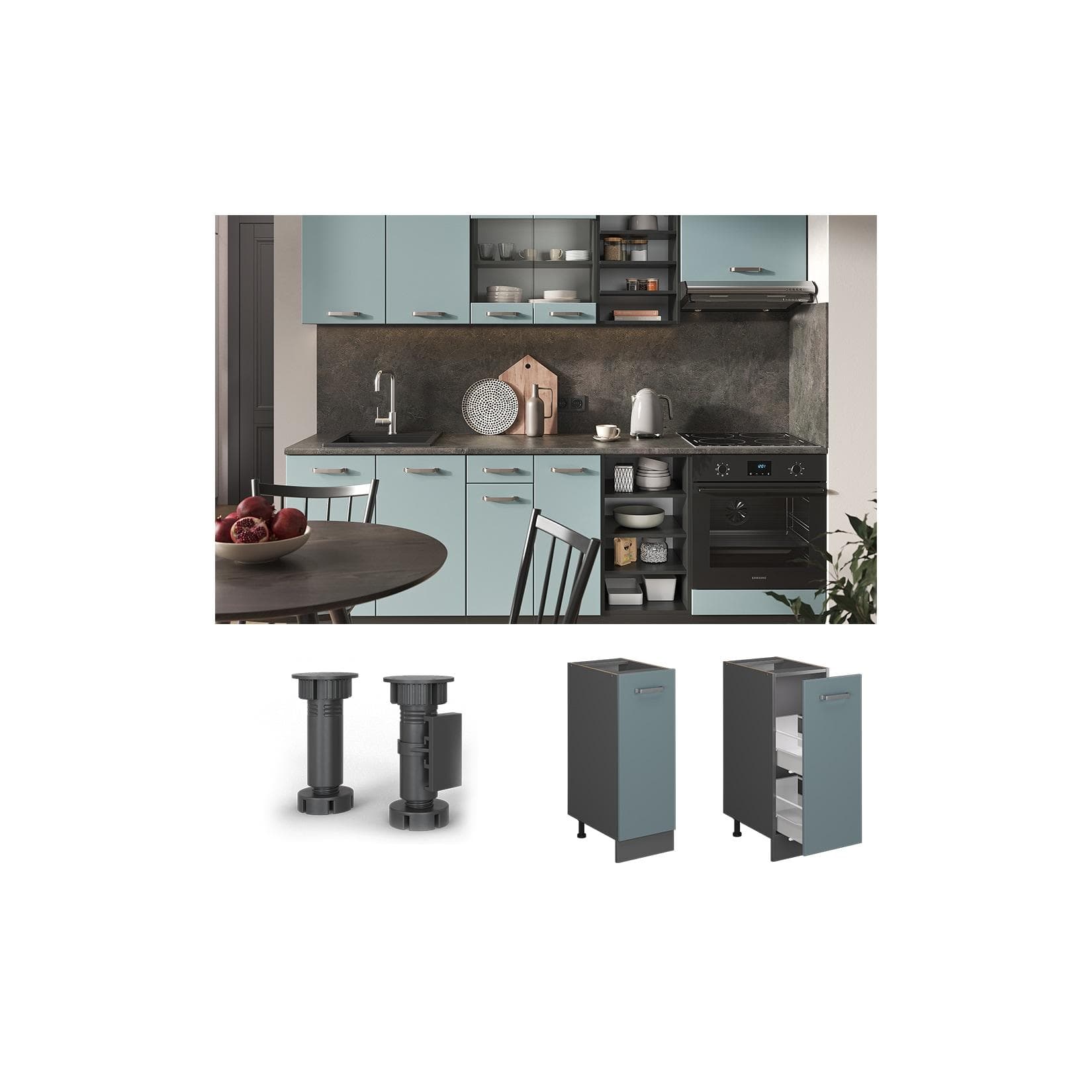 Apothekerschrank blau-grau/anthrazit | Ohne Arbeitsplatte