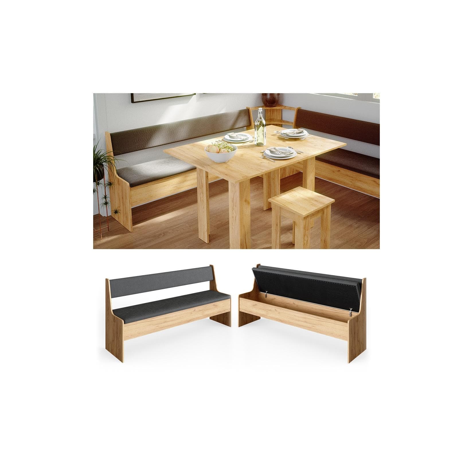 Sandfarbene Sitzbank aus Anthrazit-Textil