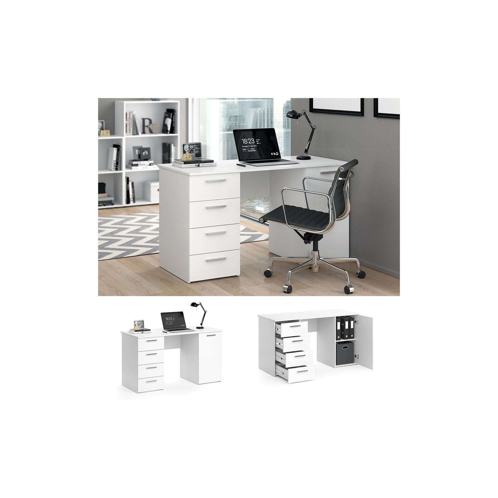 Vicco Schreibtisch Nico Weiß, 4 Schubladen